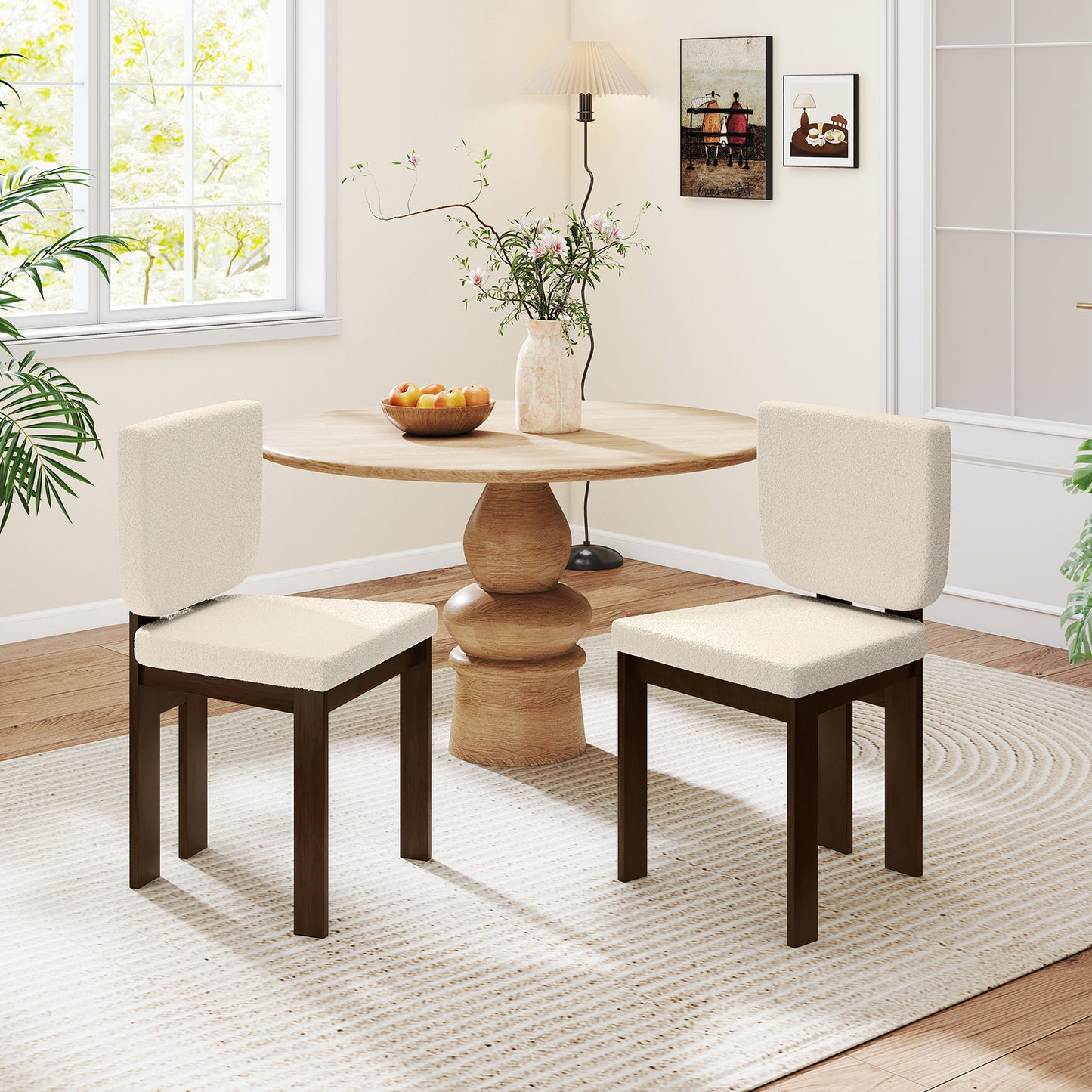 Sherpa Upholstered Dining Chairs Set of 2 with Rubber Wood Legs