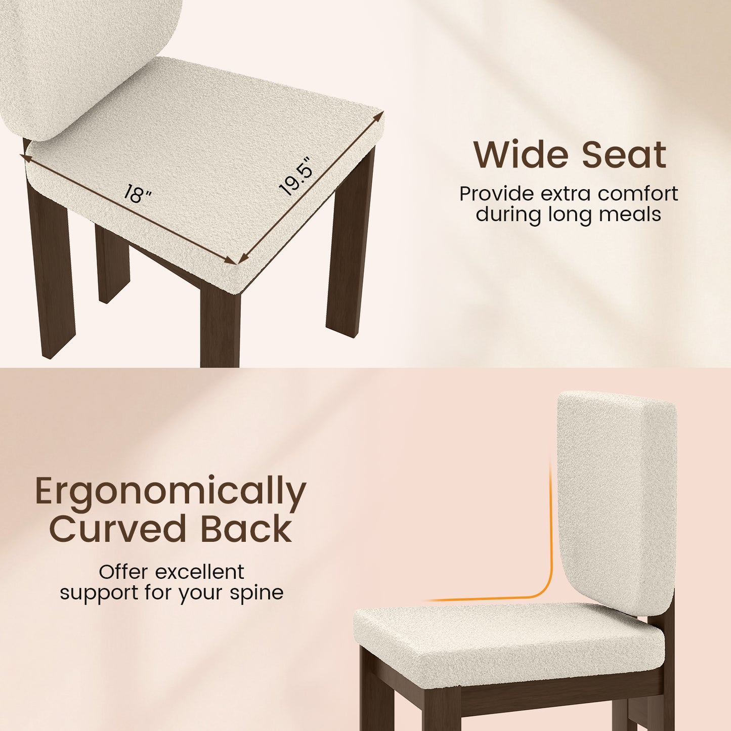 Sherpa Upholstered Dining Chairs Set of 2 with Rubber Wood Legs