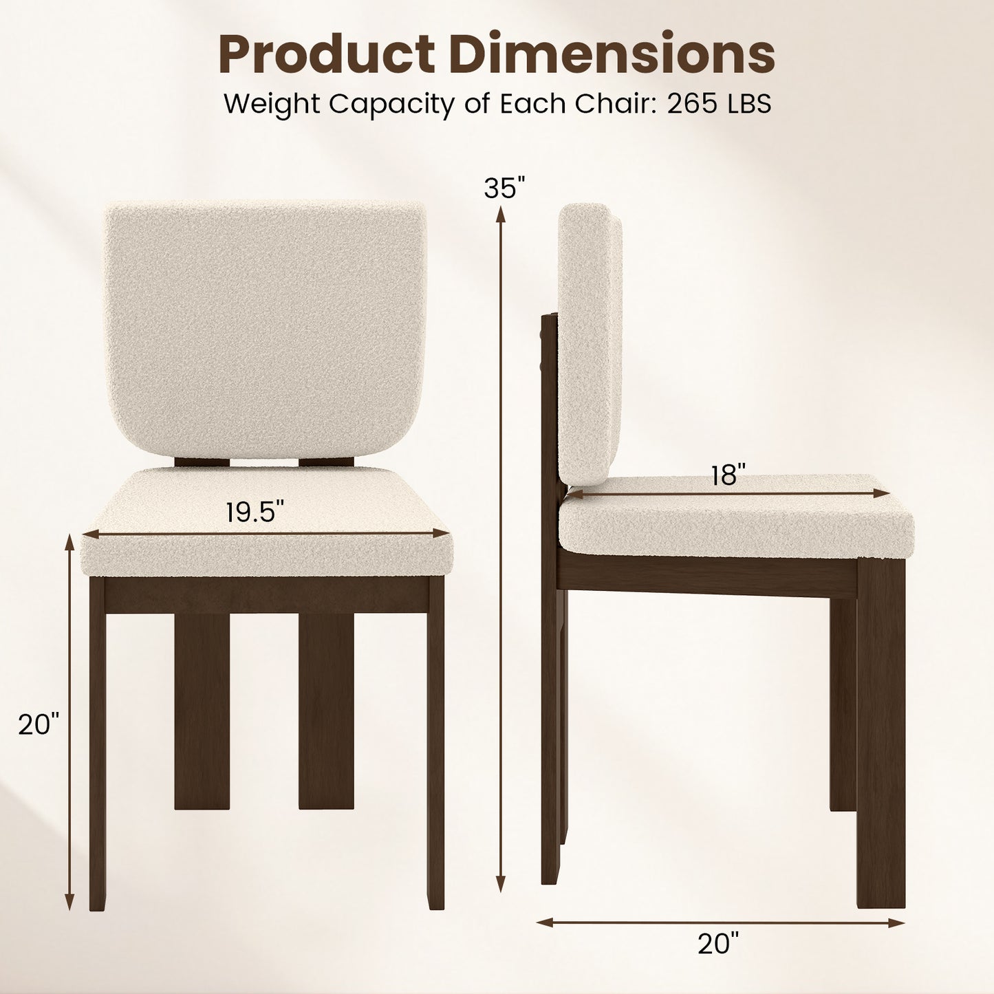 Sherpa Upholstered Dining Chairs Set of 2 with Rubber Wood Legs