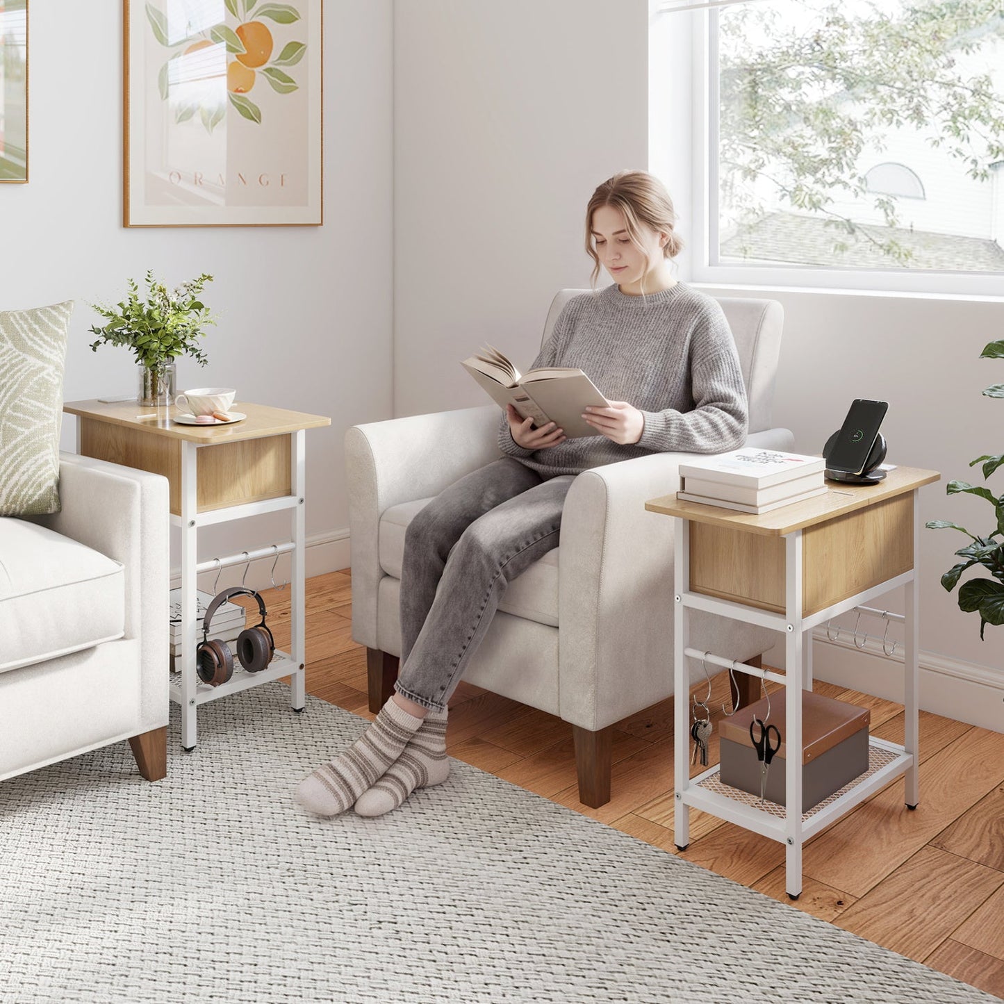 End Table Set with Charging Station & Hidden Compartment