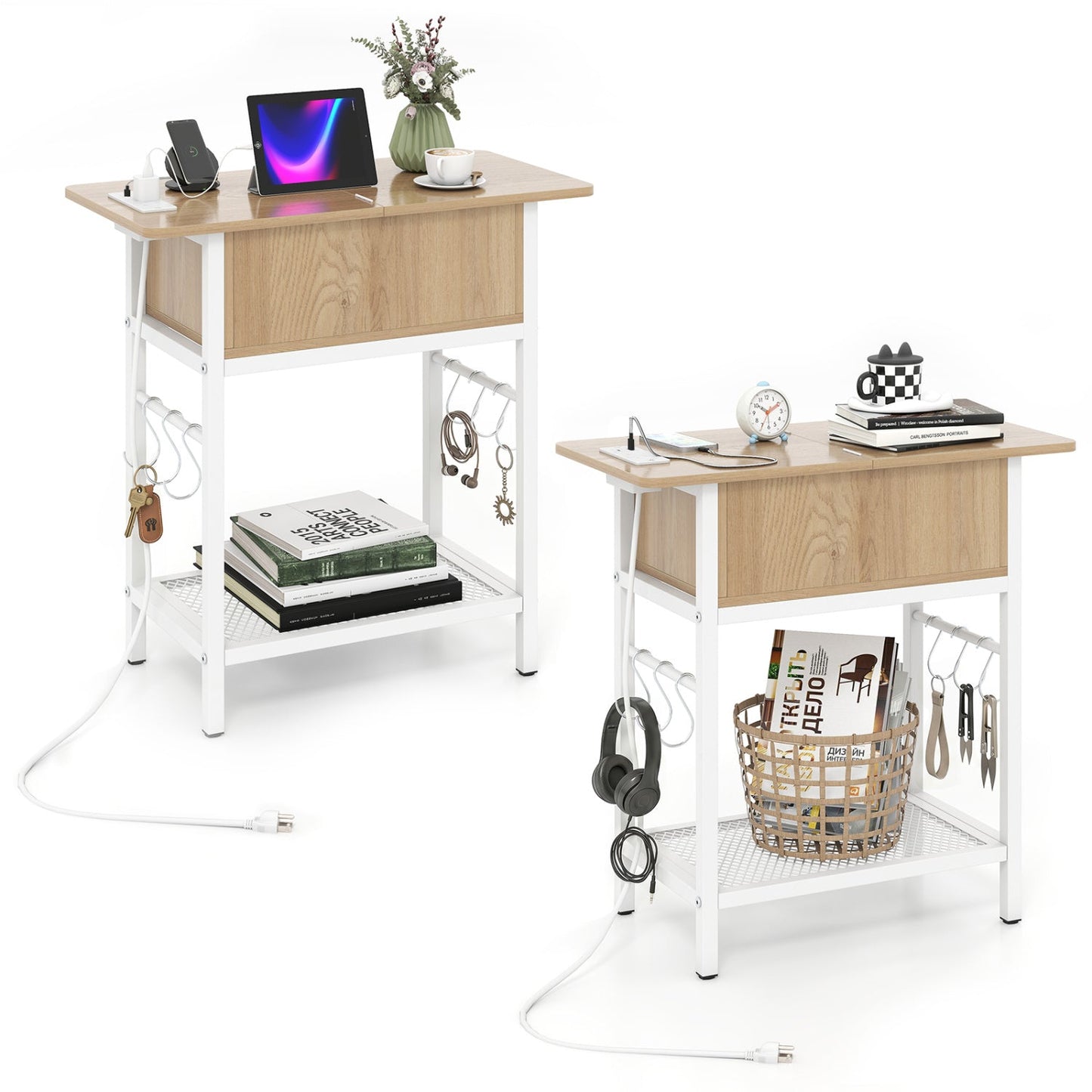 End Table Set with Charging Station & Hidden Compartment