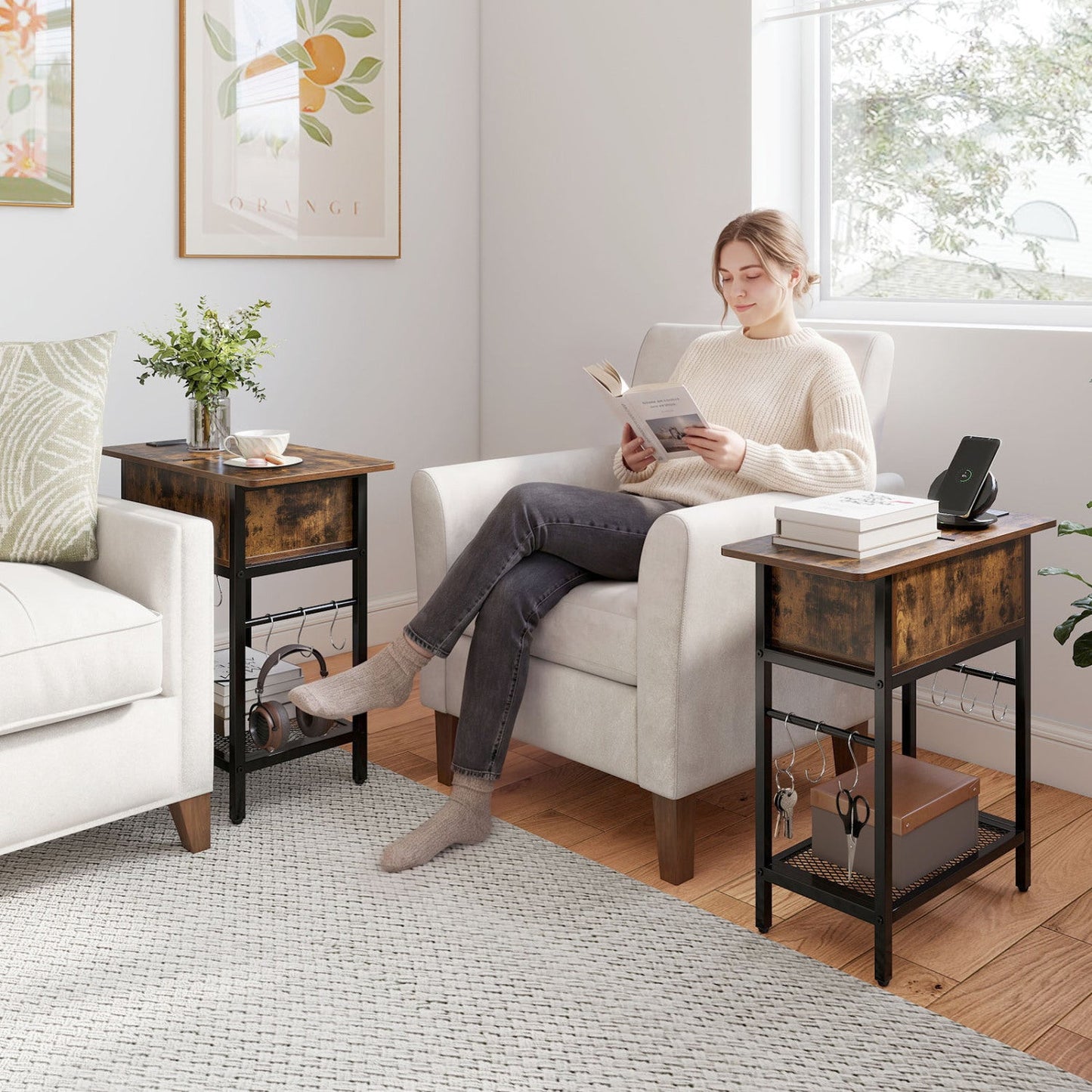 End Table Set with Charging Station & Hidden Compartment