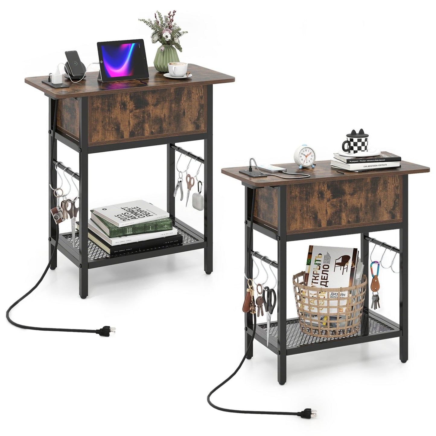 End Table Set with Charging Station & Hidden Compartment