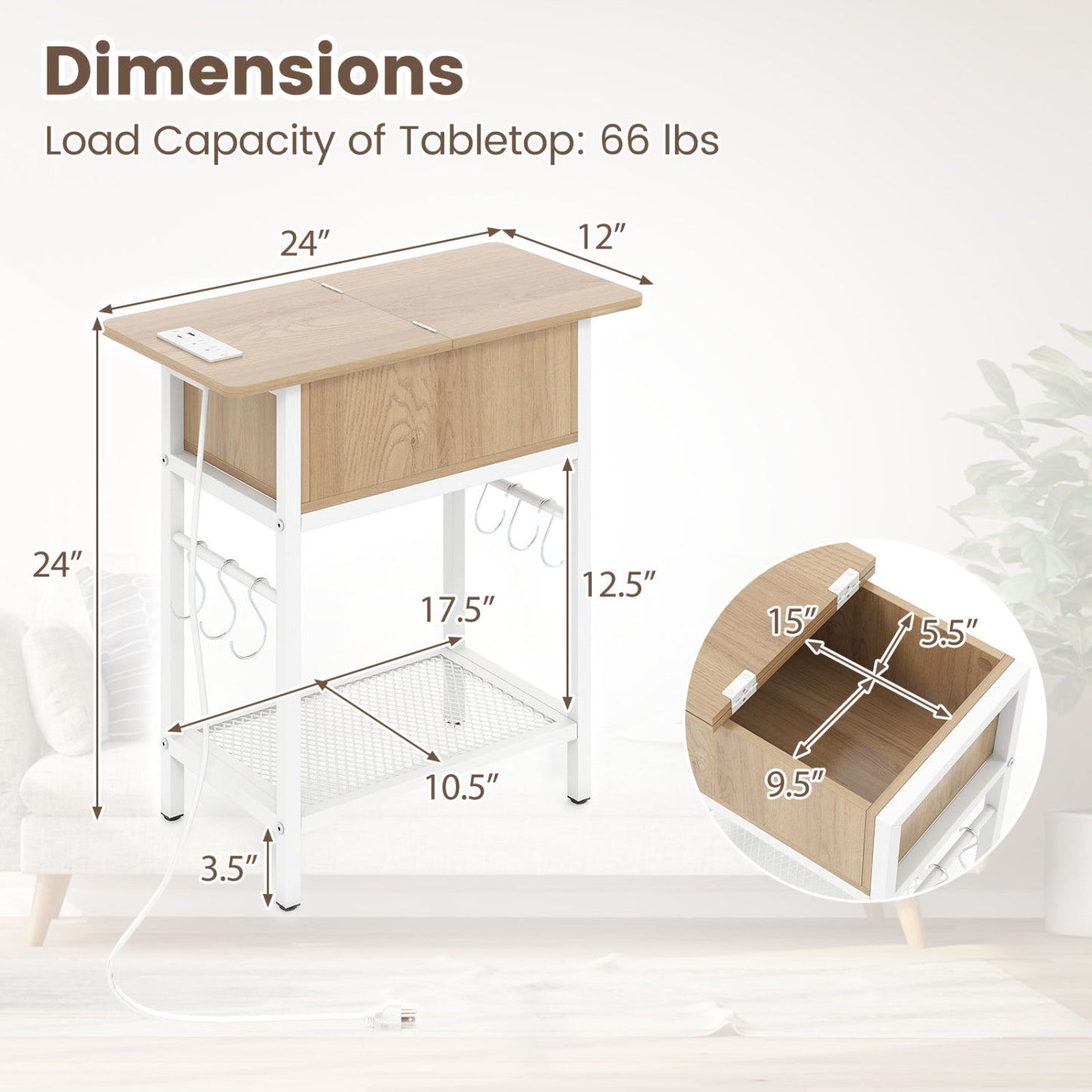 End Table Set with Charging Station & Hidden Compartment