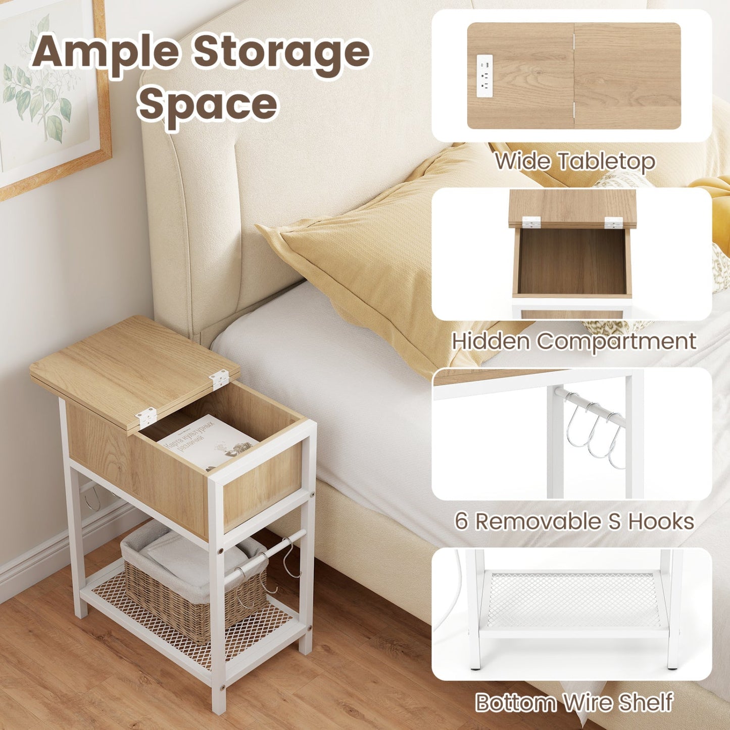End Table Set with Charging Station & Hidden Compartment