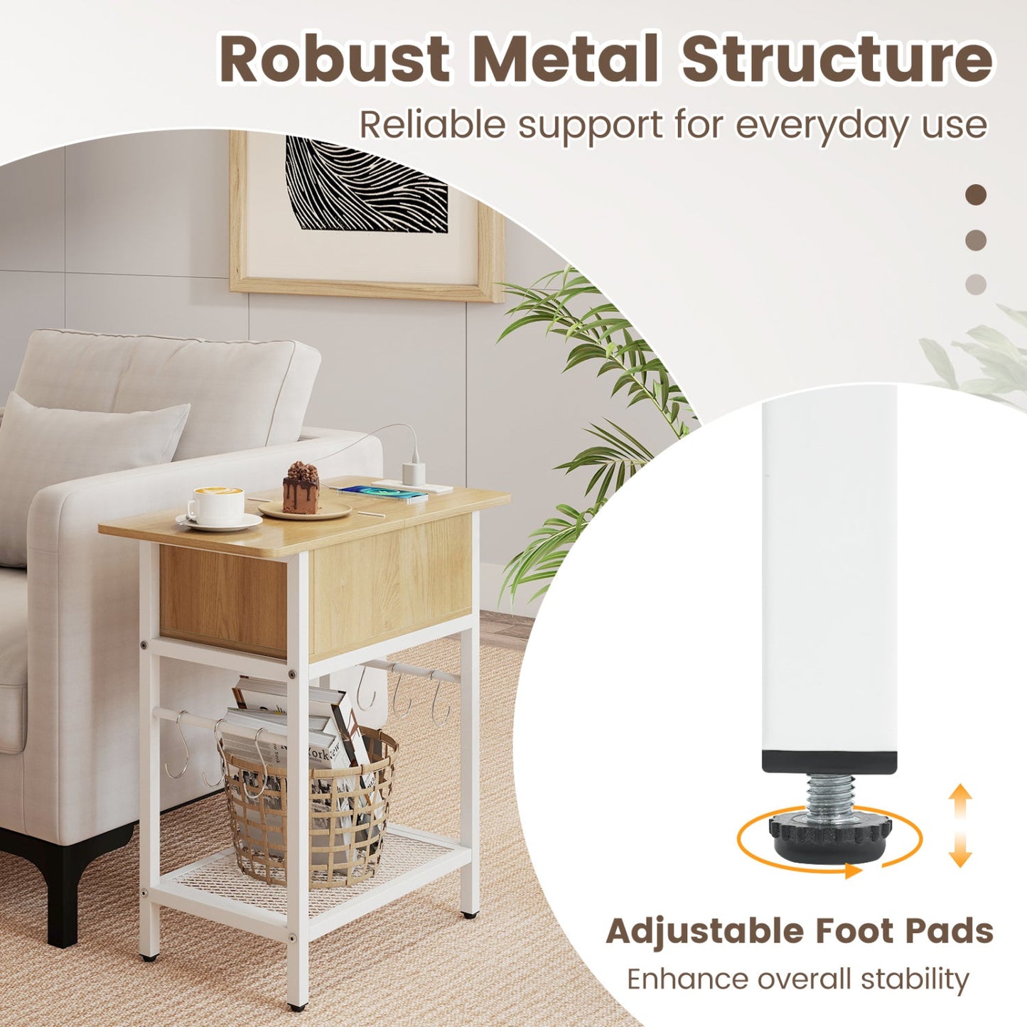 End Table Set with Charging Station & Hidden Compartment