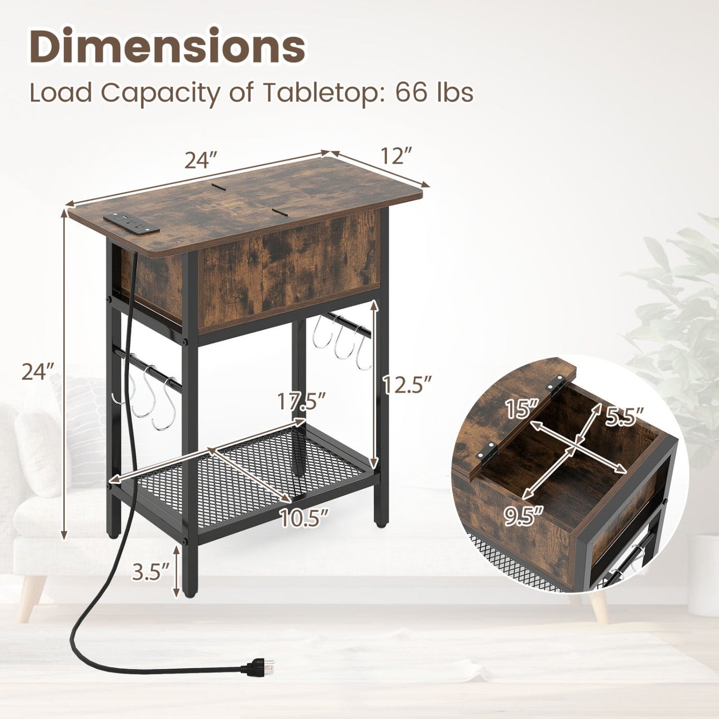 End Table Set with Charging Station & Hidden Compartment