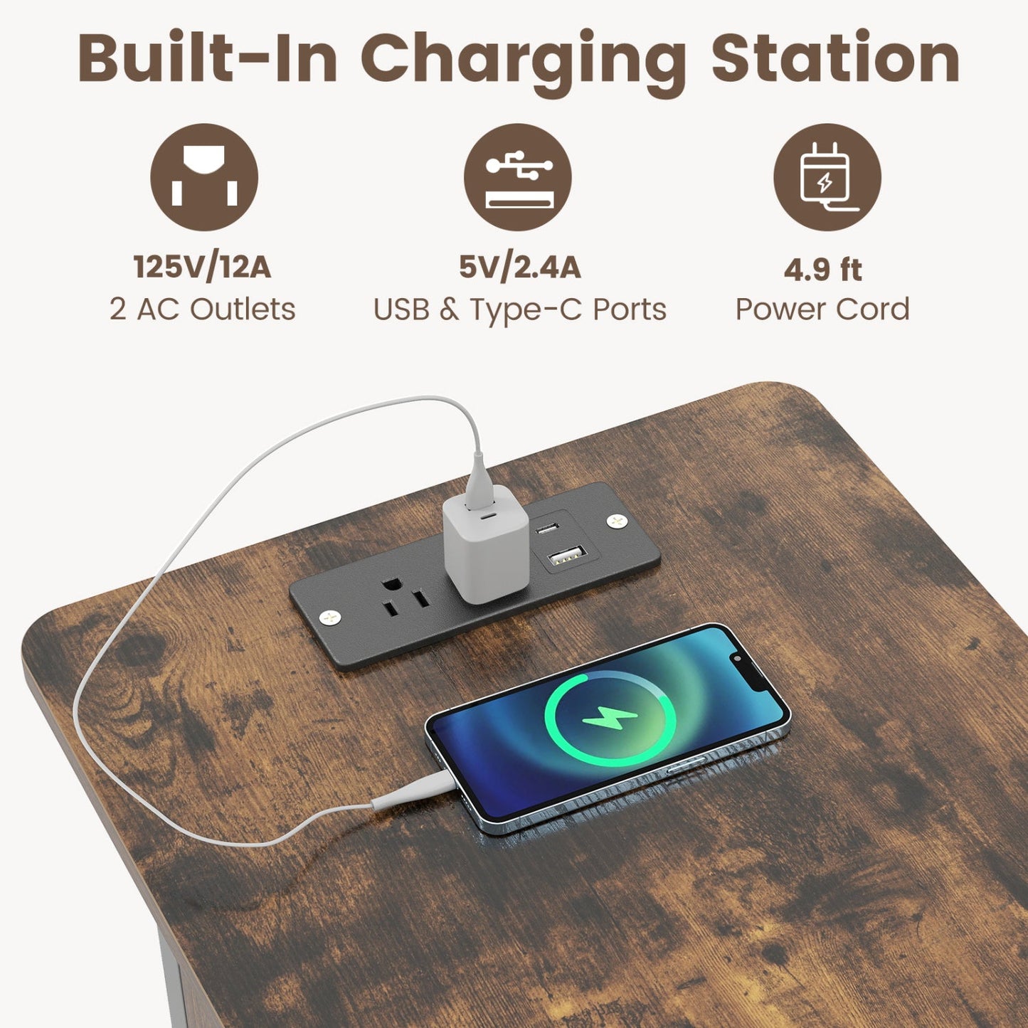 End Table Set with Charging Station & Hidden Compartment
