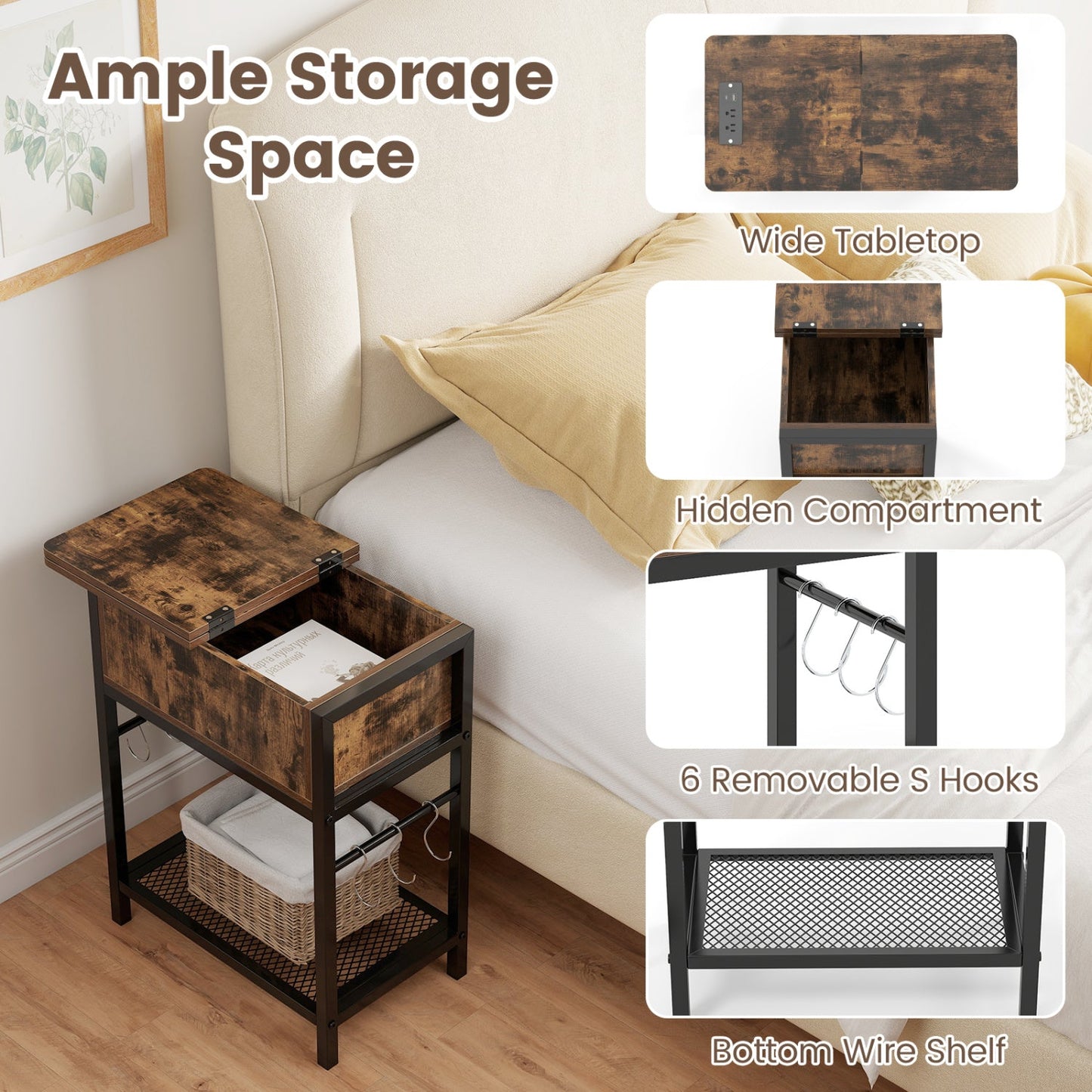End Table Set with Charging Station & Hidden Compartment