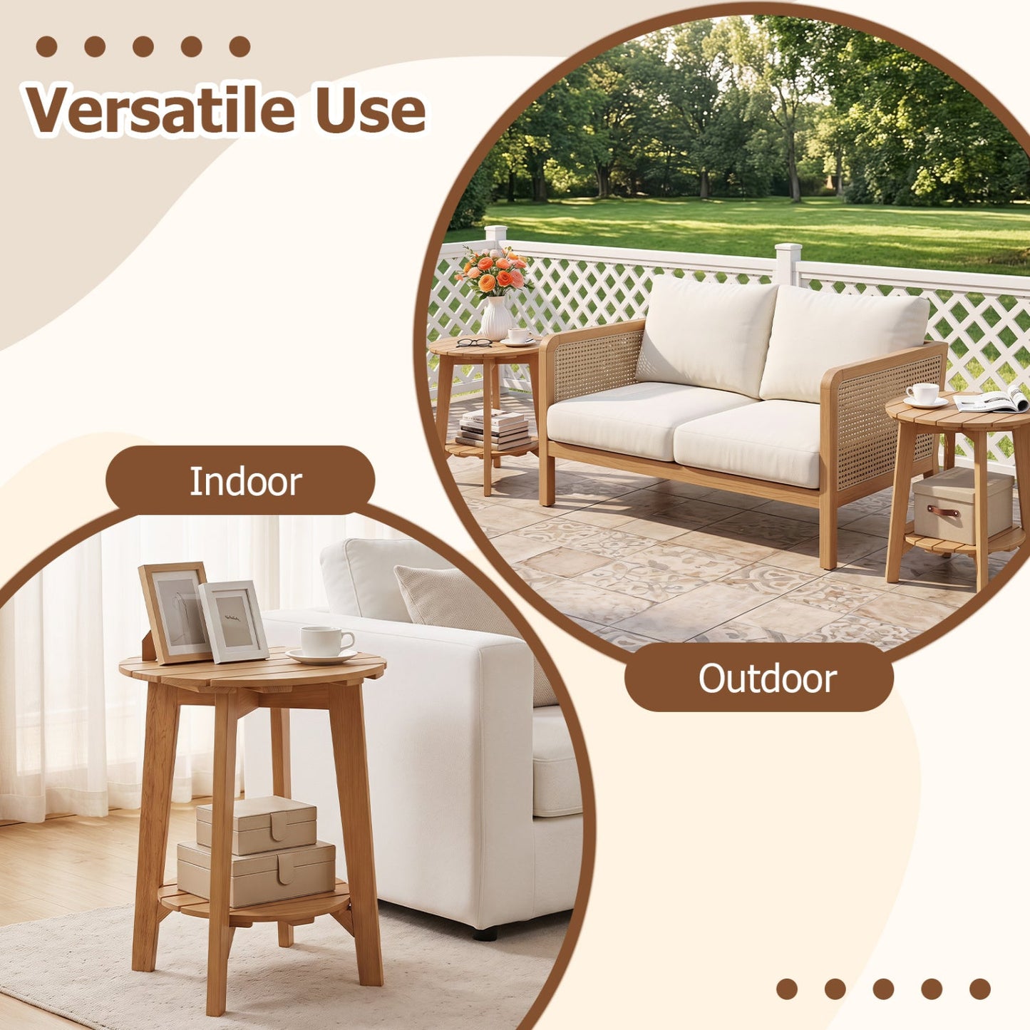 Eucalyptus Wood Side Table Set of 2 with Storage Shelf