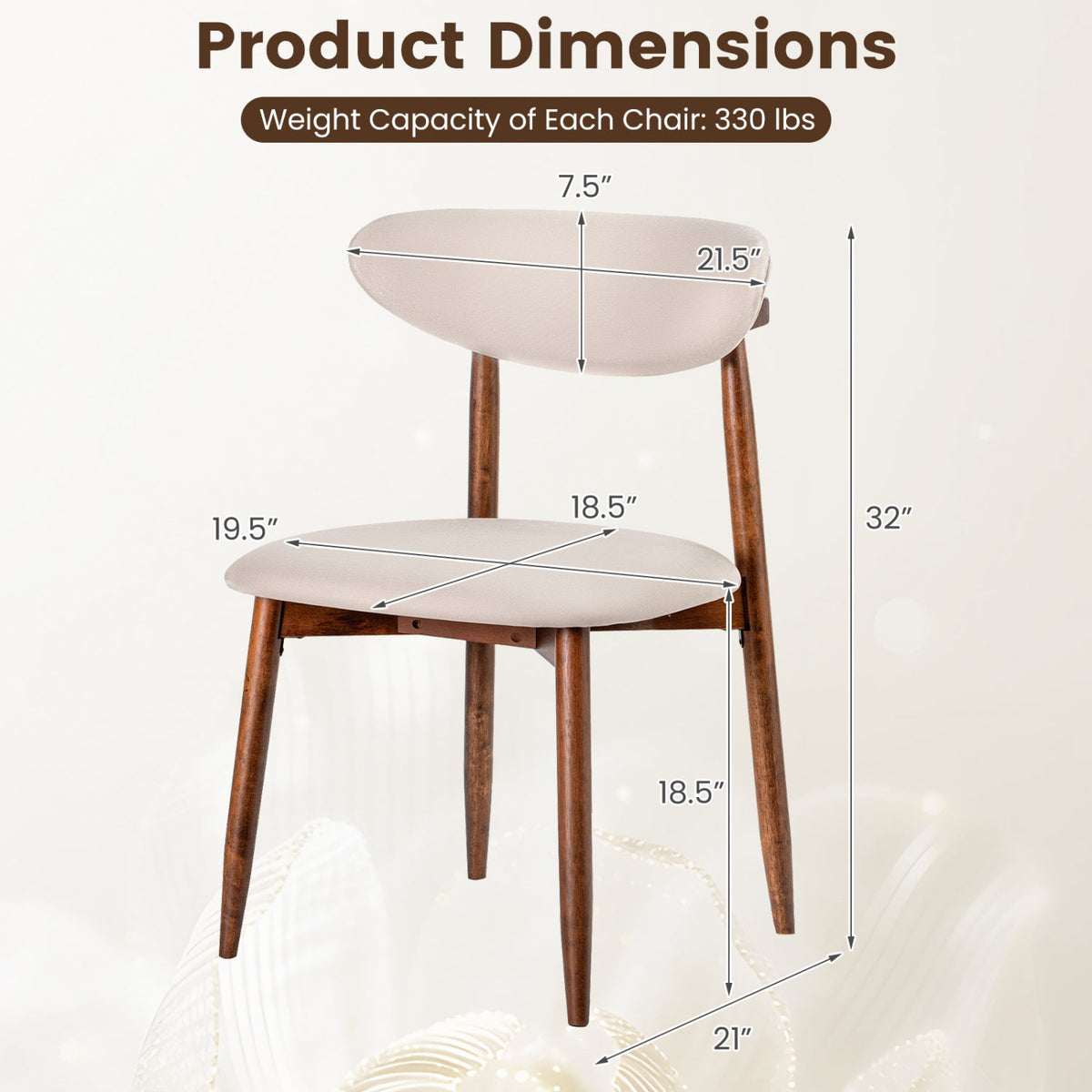 Upholstered Dining Chairs with Curved Back, Set of 2