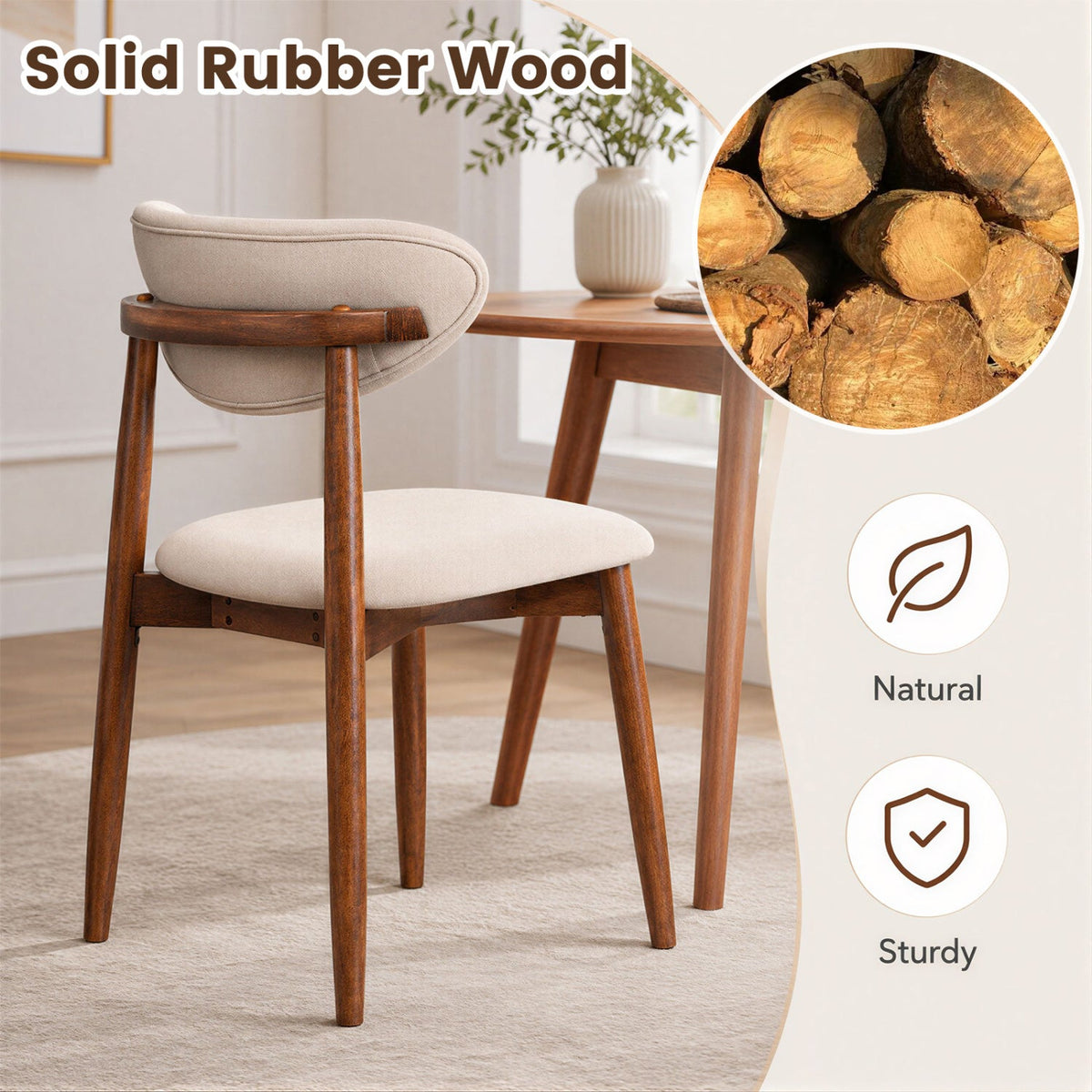 Upholstered Dining Chairs with Curved Back, Set of 2
