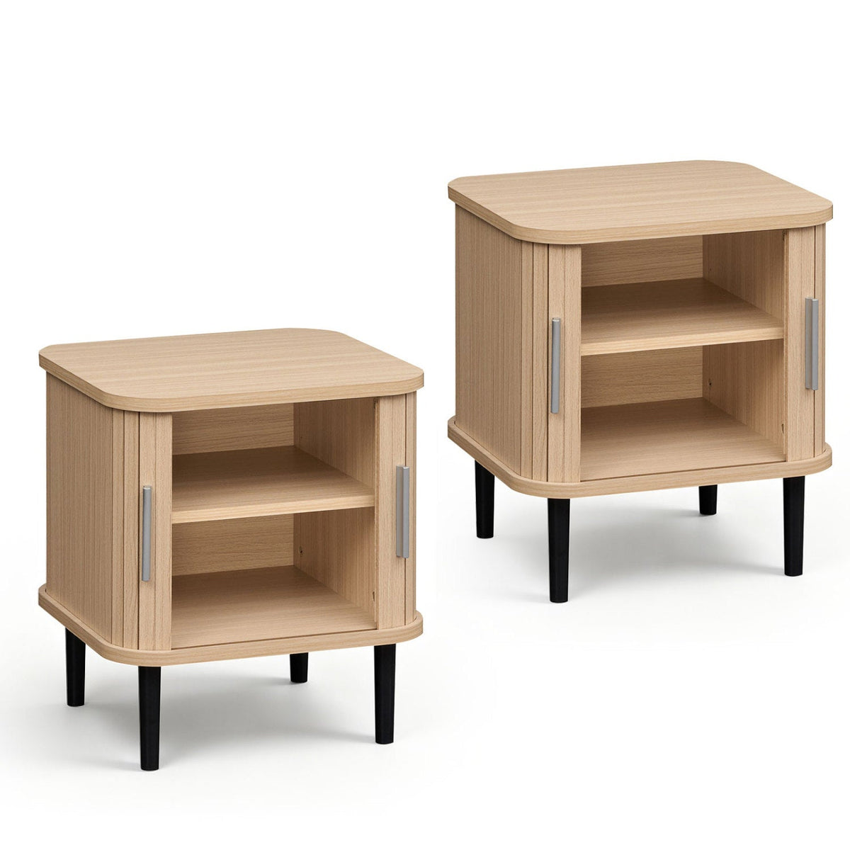 Fluted Nightstand Set with Sliding Doors and Adjustable Shelf