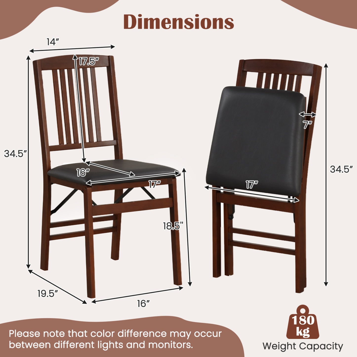 Foldable Upholstered Dining Chairs Set of 2 with Padded Seat