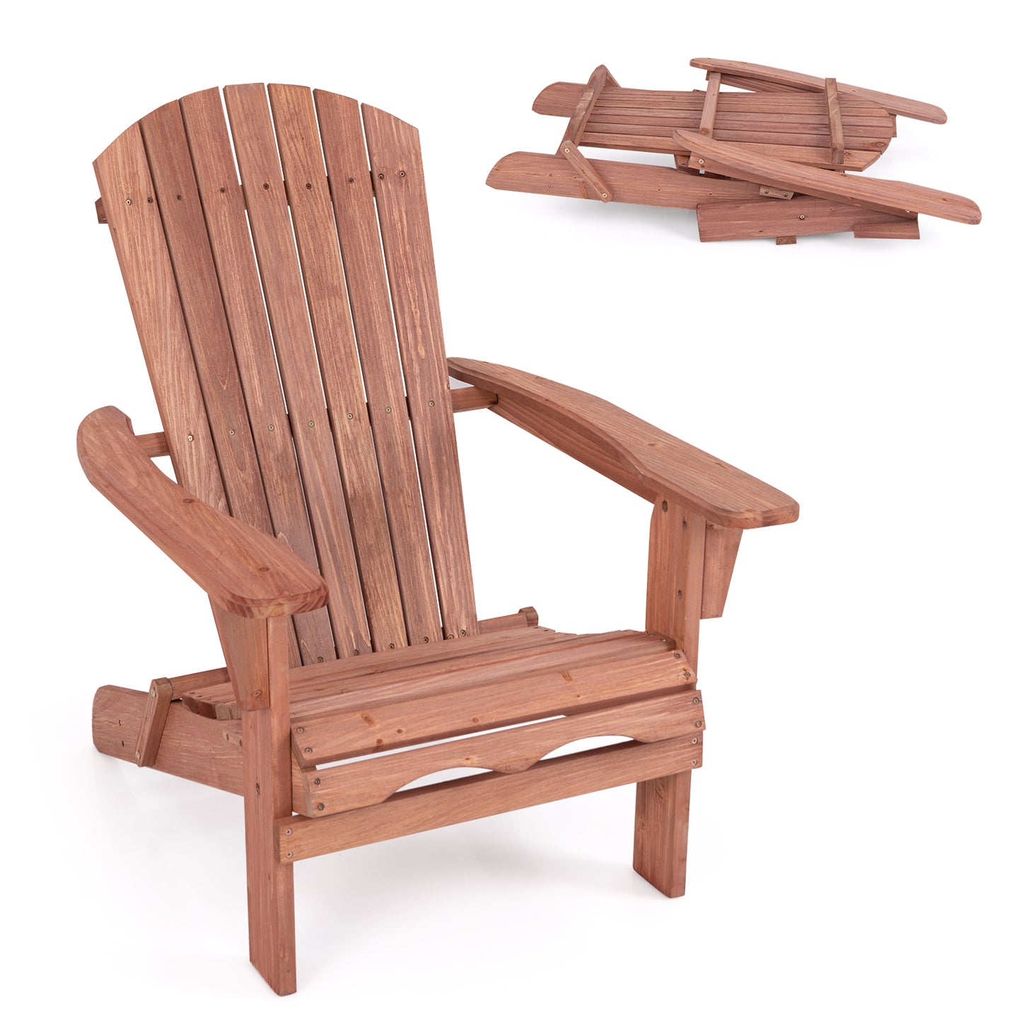 Folding Adirondack Chair with High Backrest - Gray