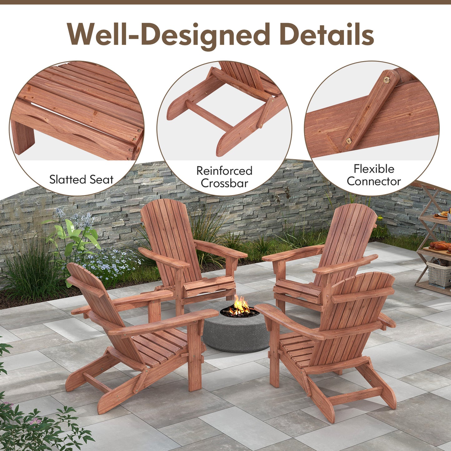 Folding Adirondack Chair with High Backrest - Gray