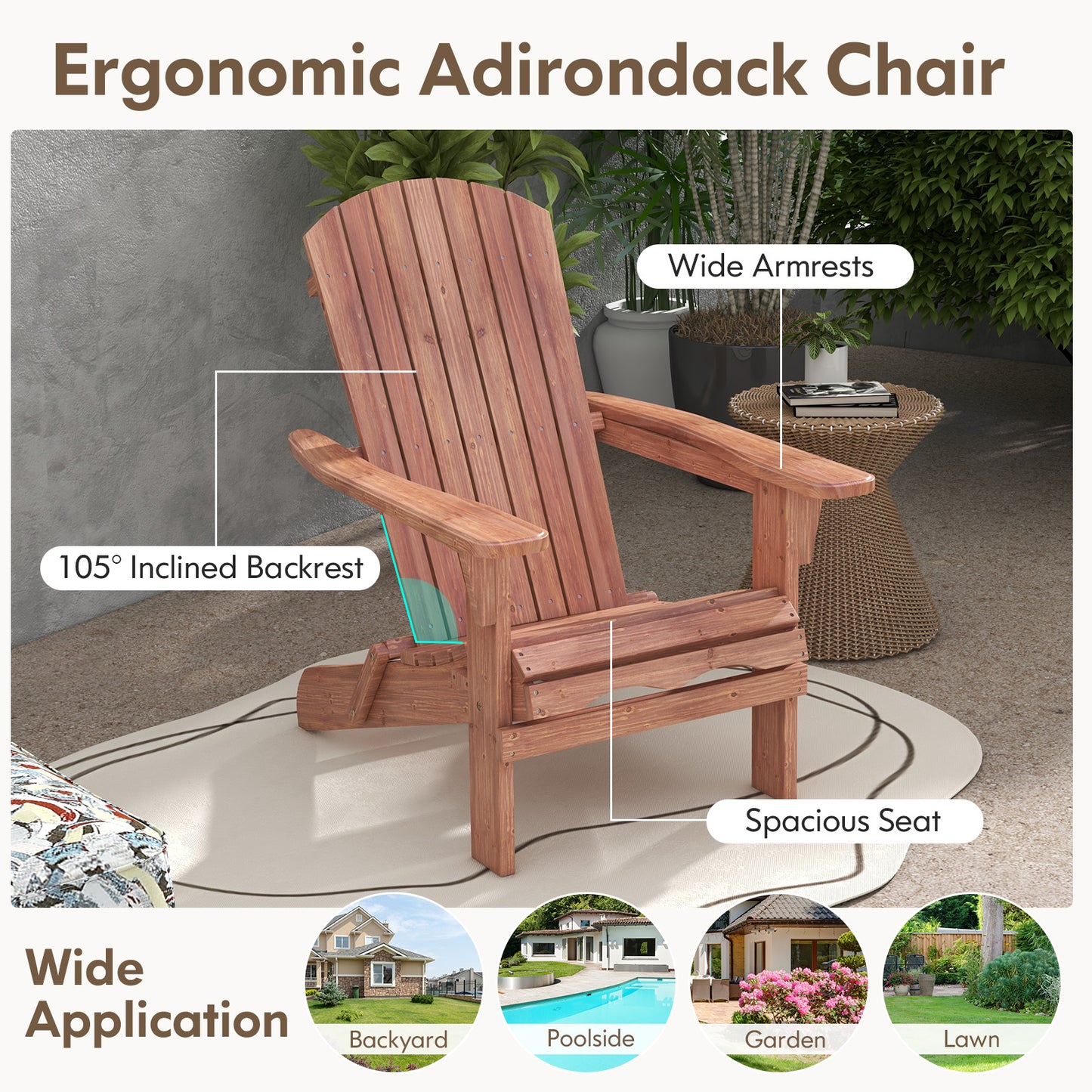 Folding Adirondack Chair with High Backrest - Gray