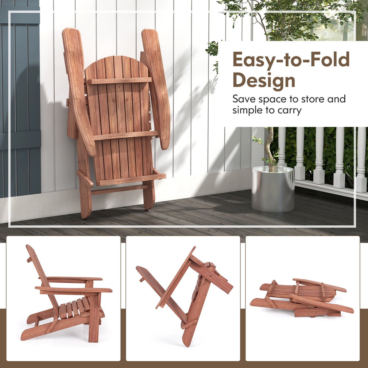 Folding Adirondack Chair with High Backrest - Gray