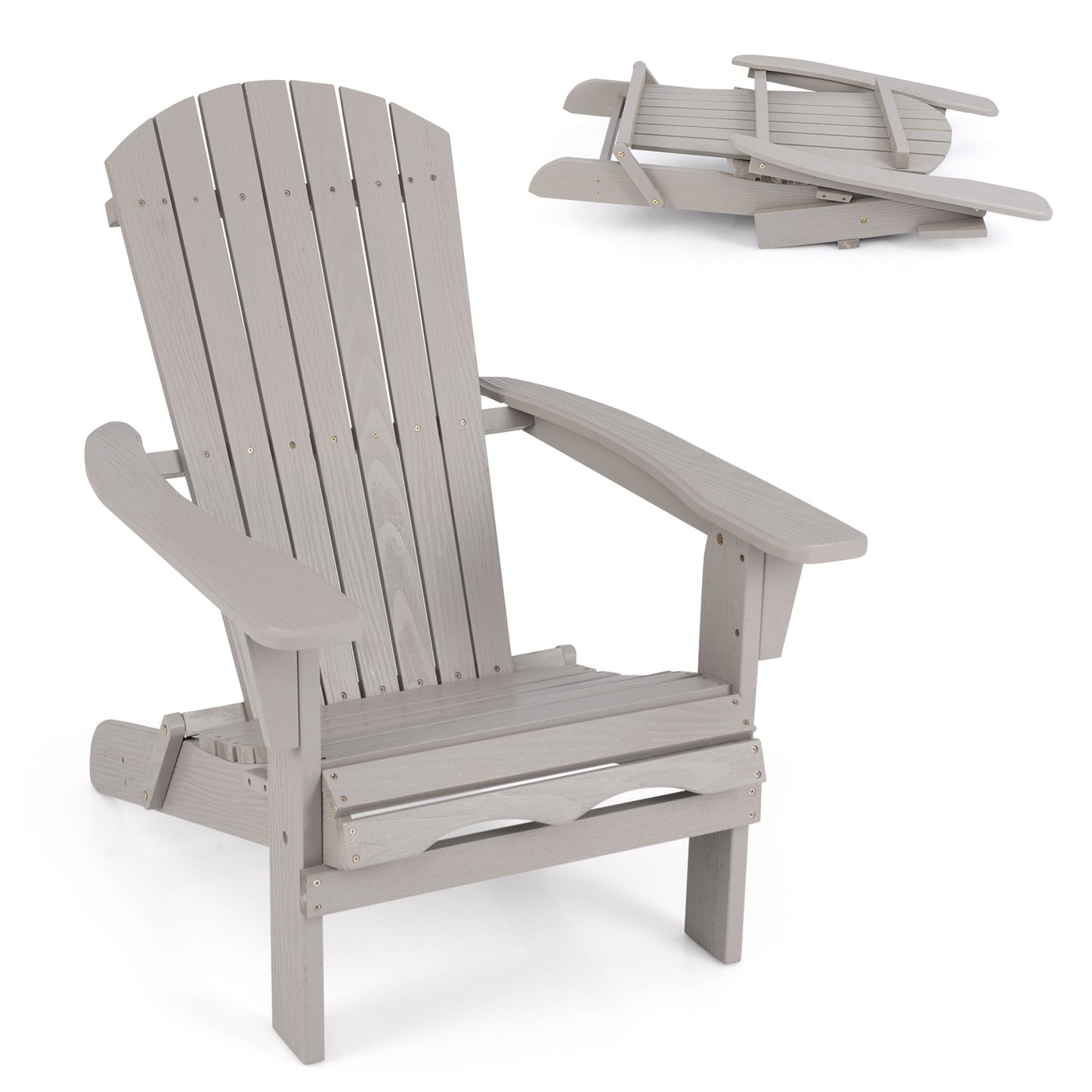 Folding Adirondack Chair with High Backrest - Gray