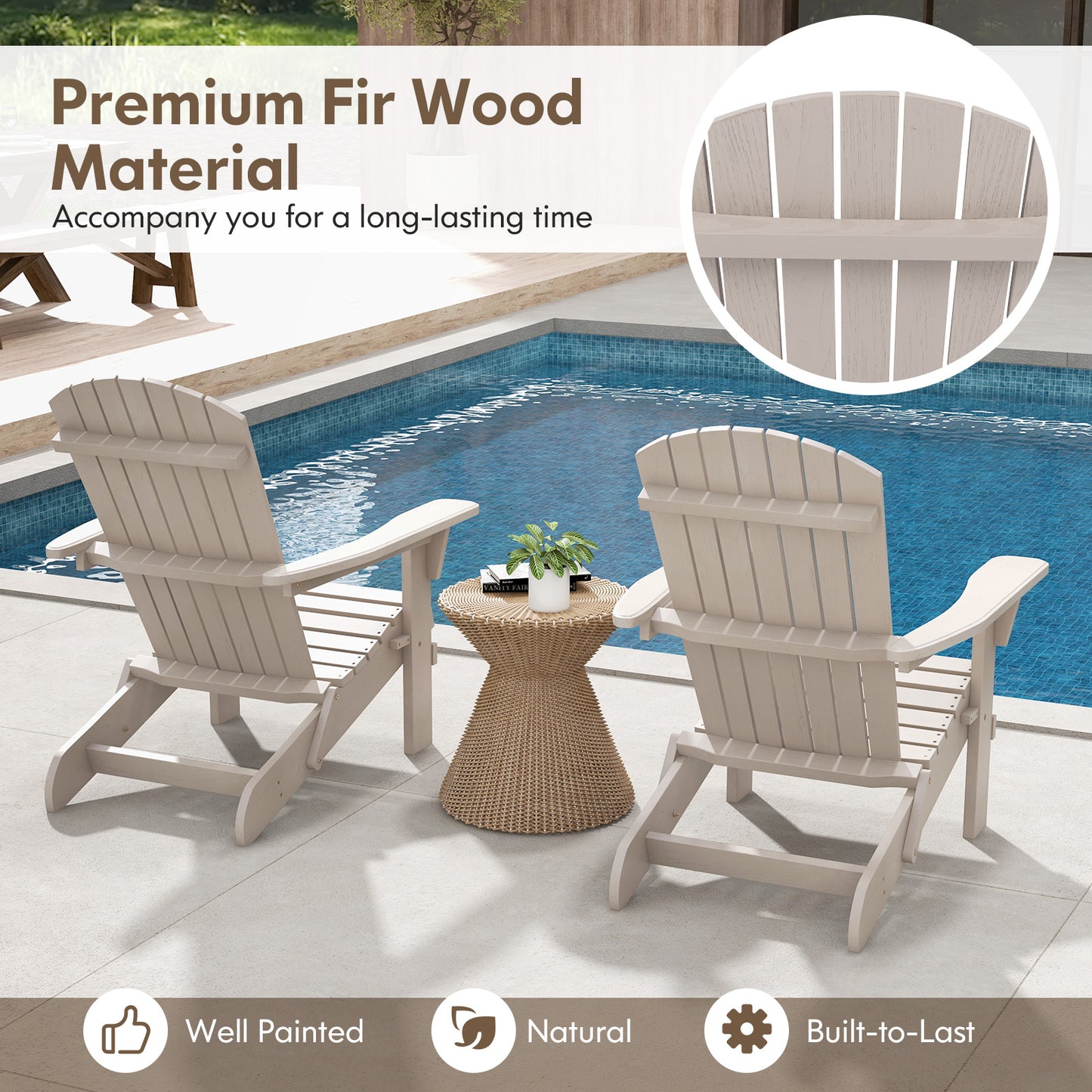 Folding Adirondack Chair with High Backrest - Gray