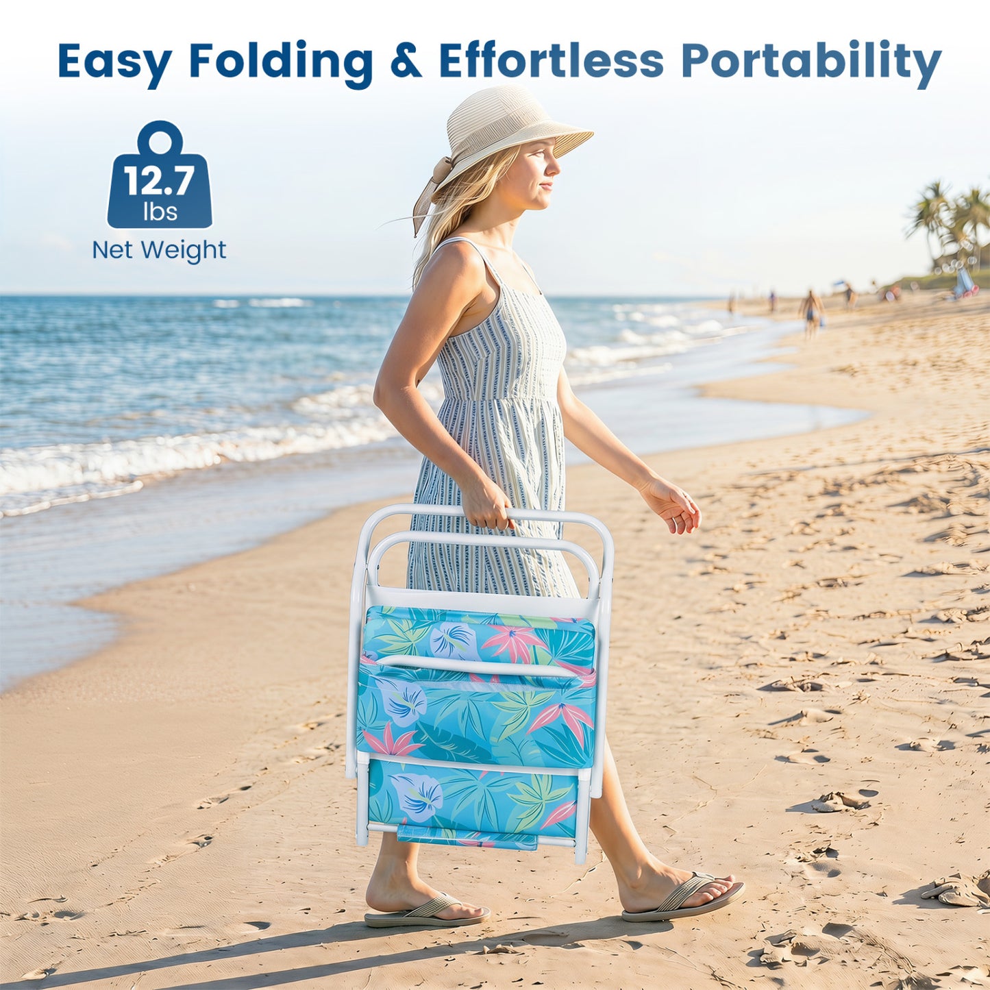Folding Beach Chairs Set of 2 with Padded Seat