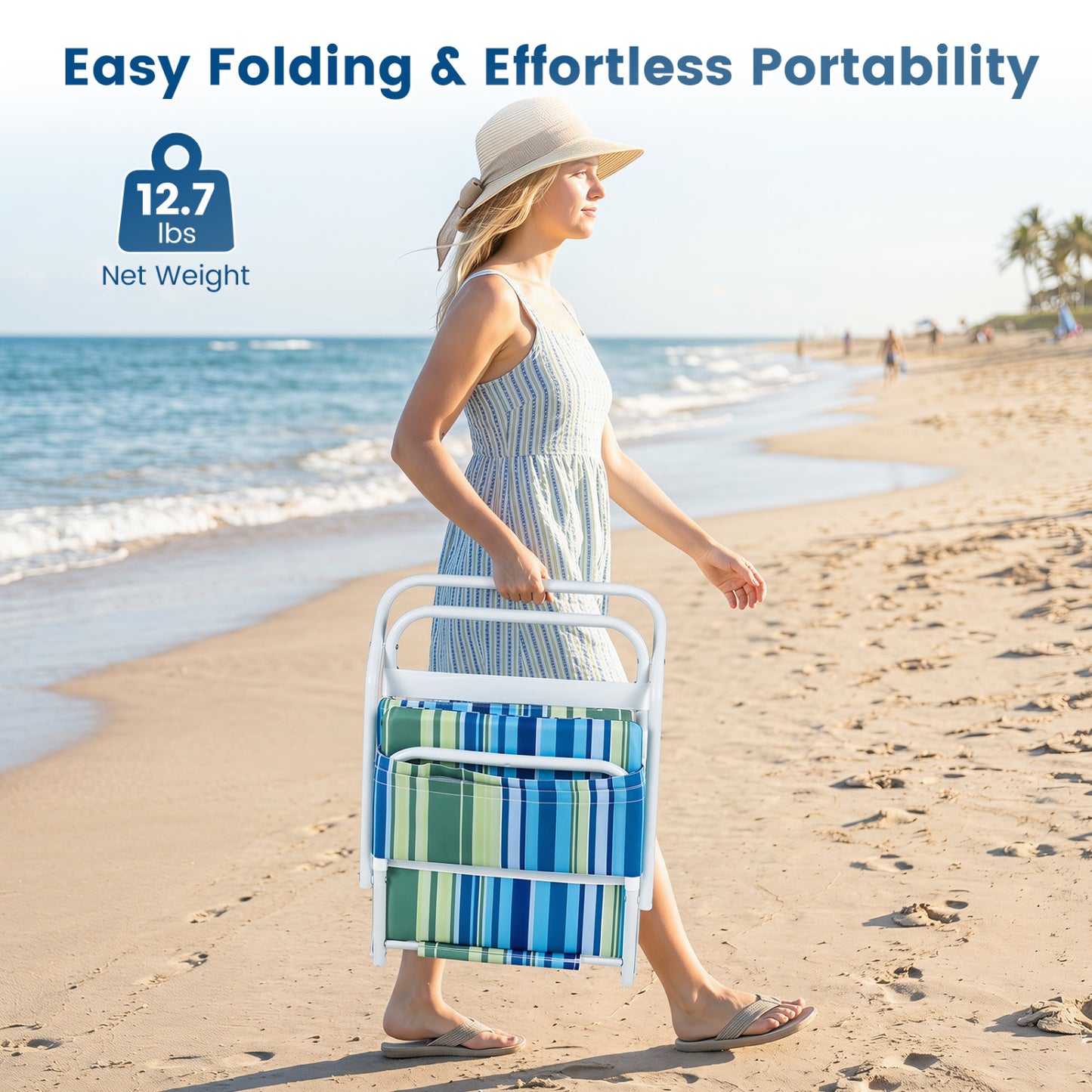 Folding Beach Chairs Set of 2 with Padded Seat