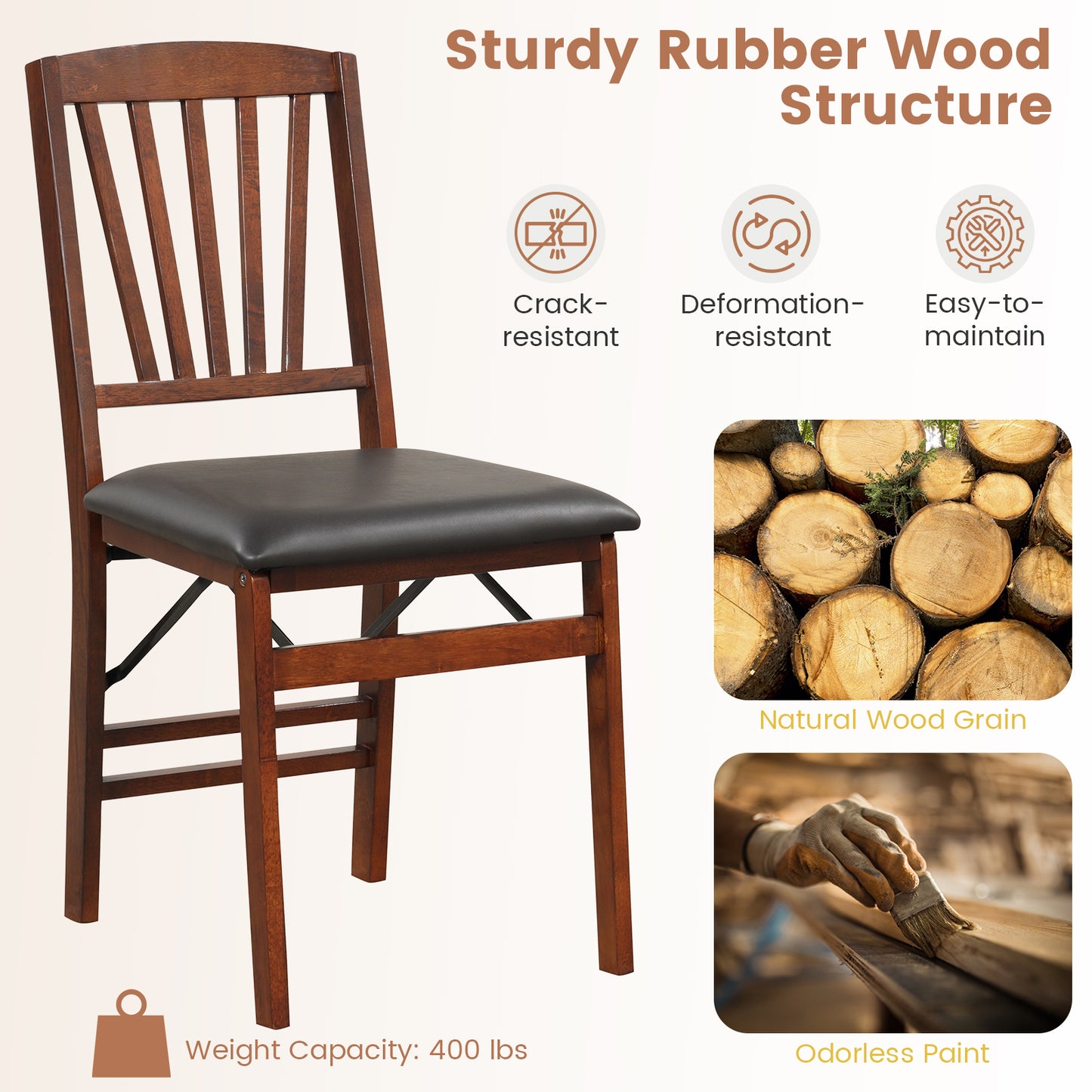 Folding Dining Chairs Set of 2 with Padded Seat