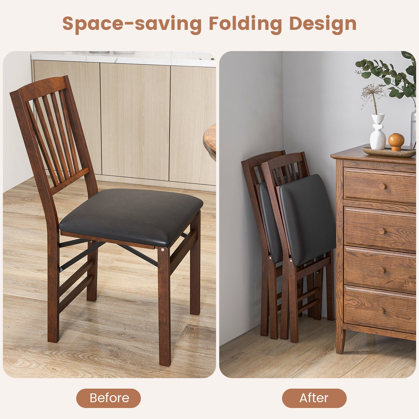 Folding Dining Chairs Set of 2 with Padded Seat