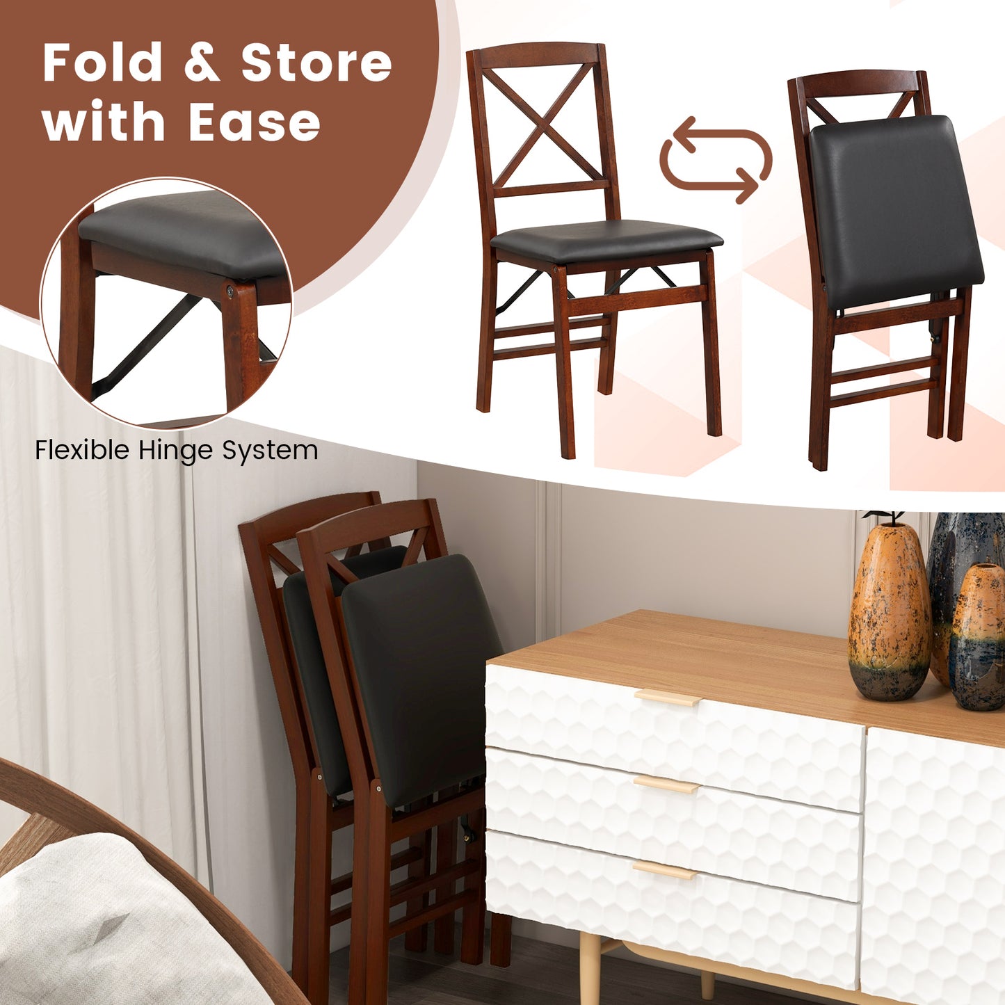 Folding Dining Chairs Set of 2 with 400 LBS Capacity