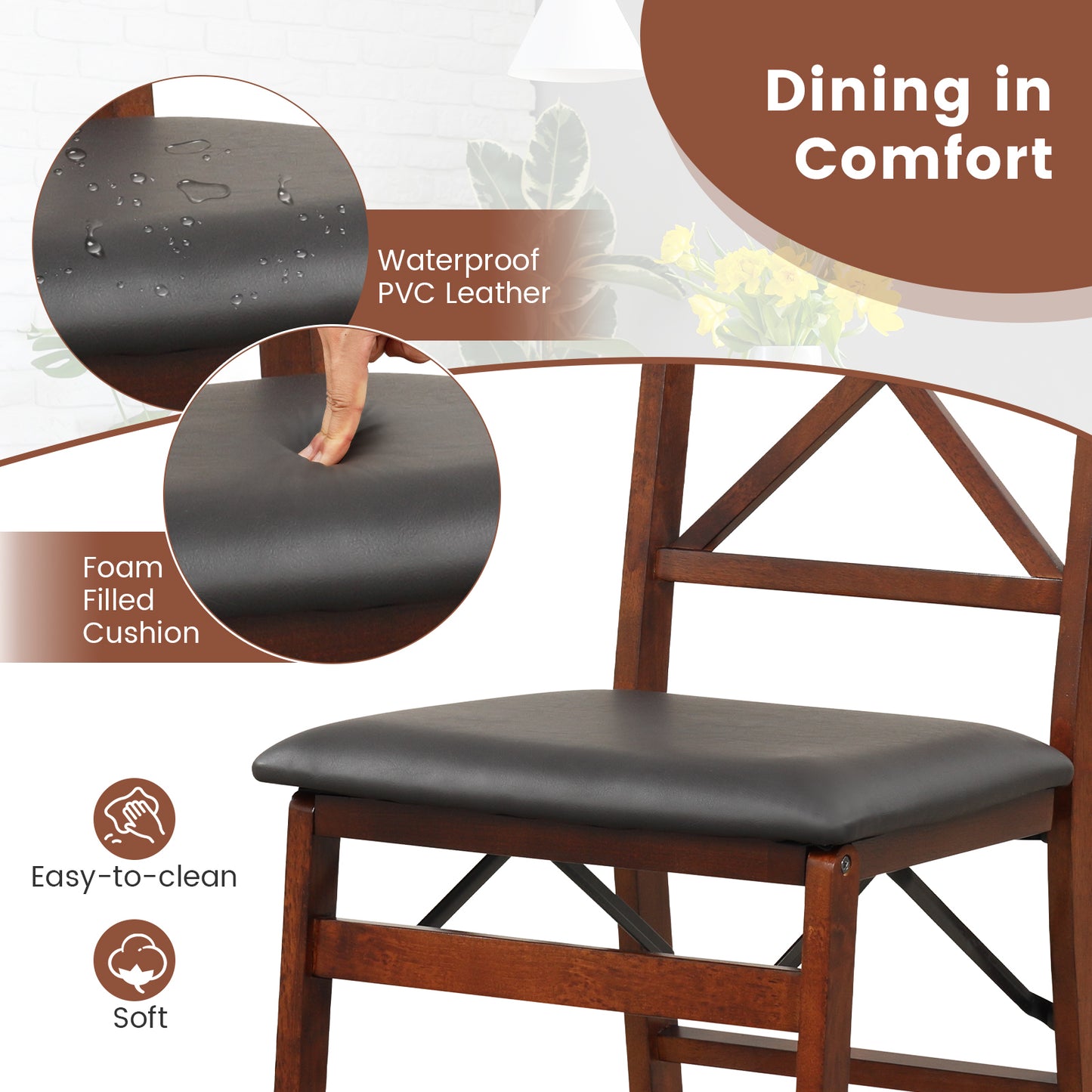 Folding Dining Chairs Set of 2 with 400 LBS Capacity