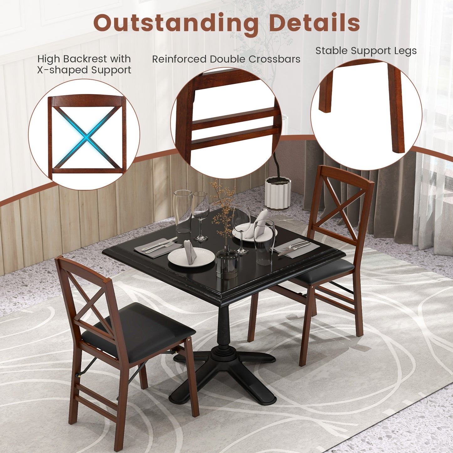 Folding Dining Chairs Set of 2 with 400 LBS Capacity