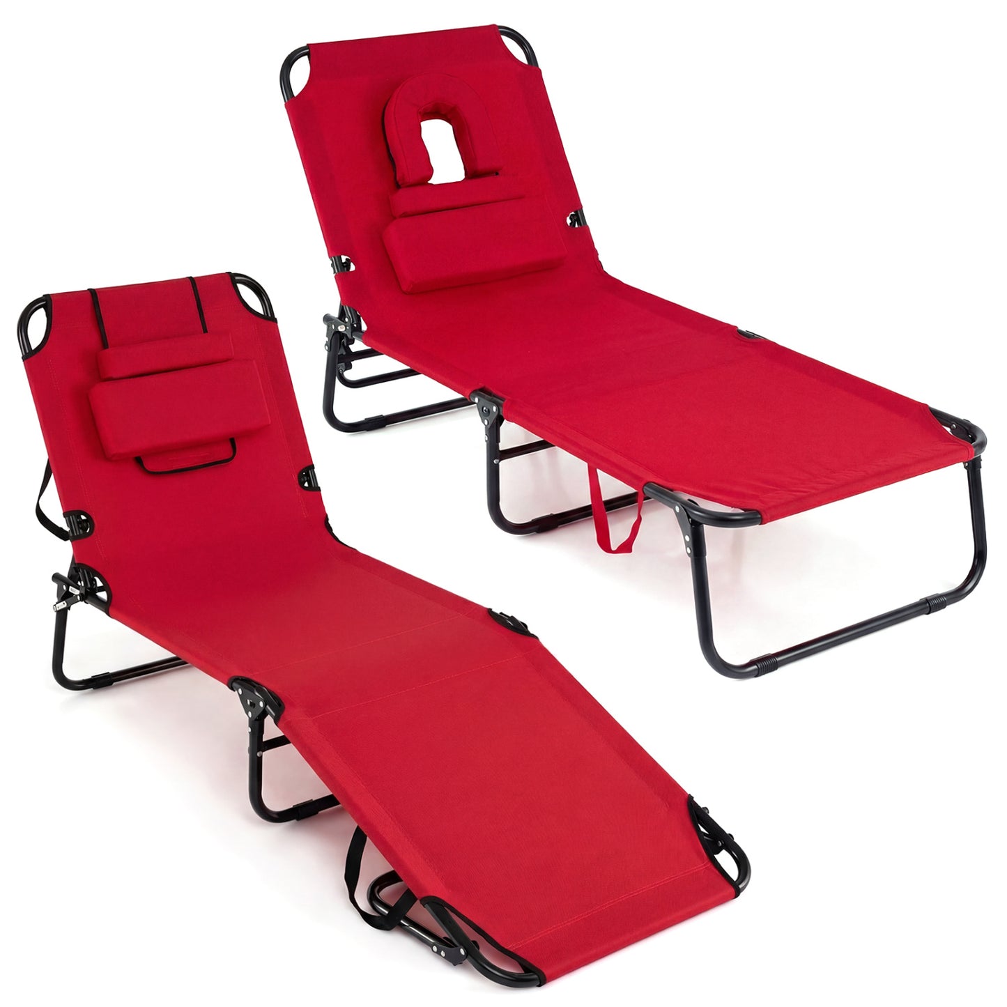 Folding Tanning Chair with Face Hole & 3 Pillows - Set of 2