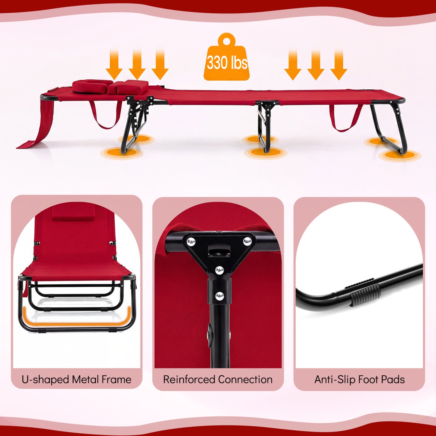 Folding Tanning Chair with Face Hole & 3 Pillows - Set of 2