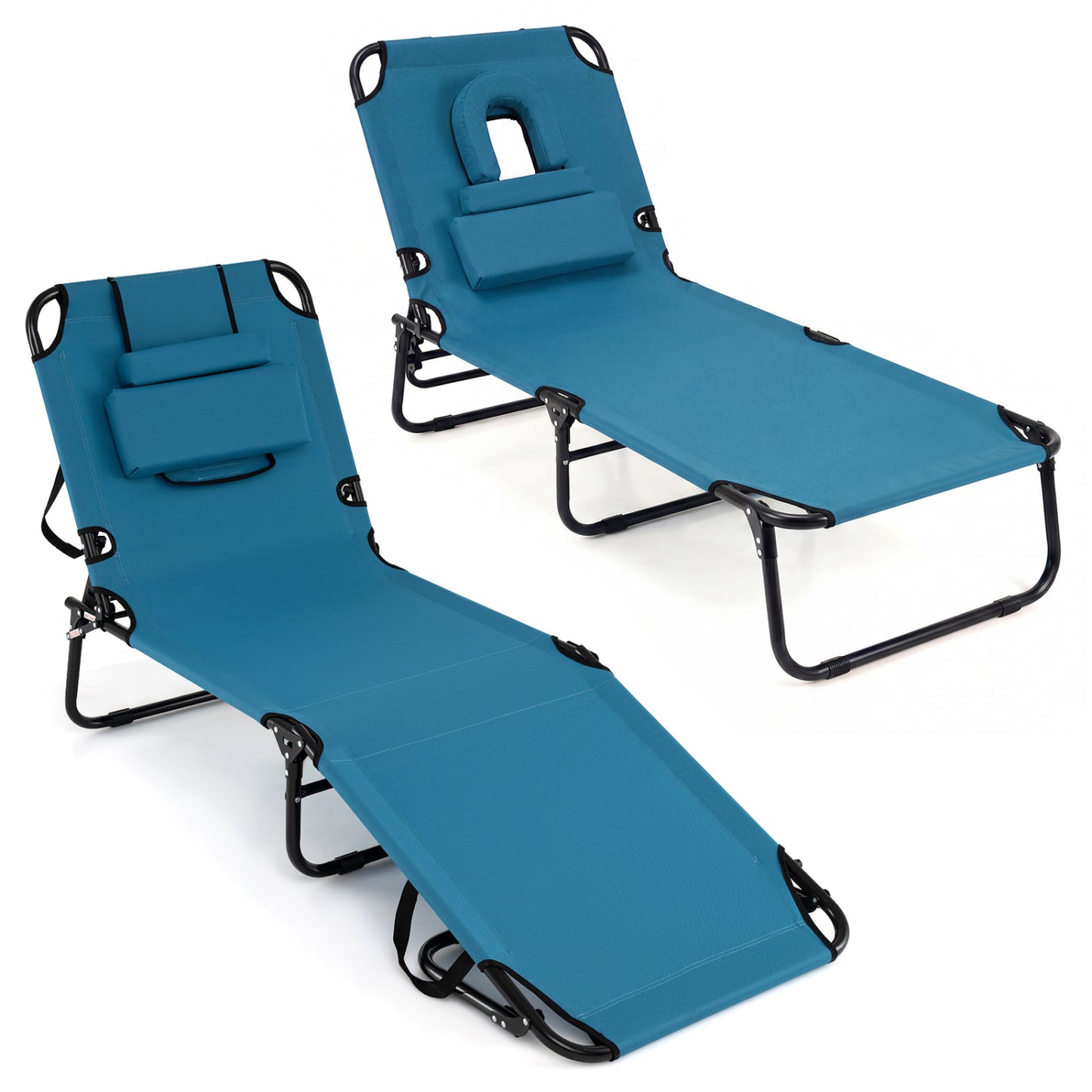 Folding Tanning Chair with Face Hole & 3 Pillows - Set of 2