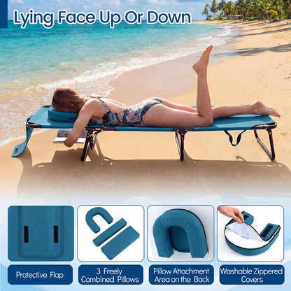 Folding Tanning Chair with Face Hole & 3 Pillows - Set of 2