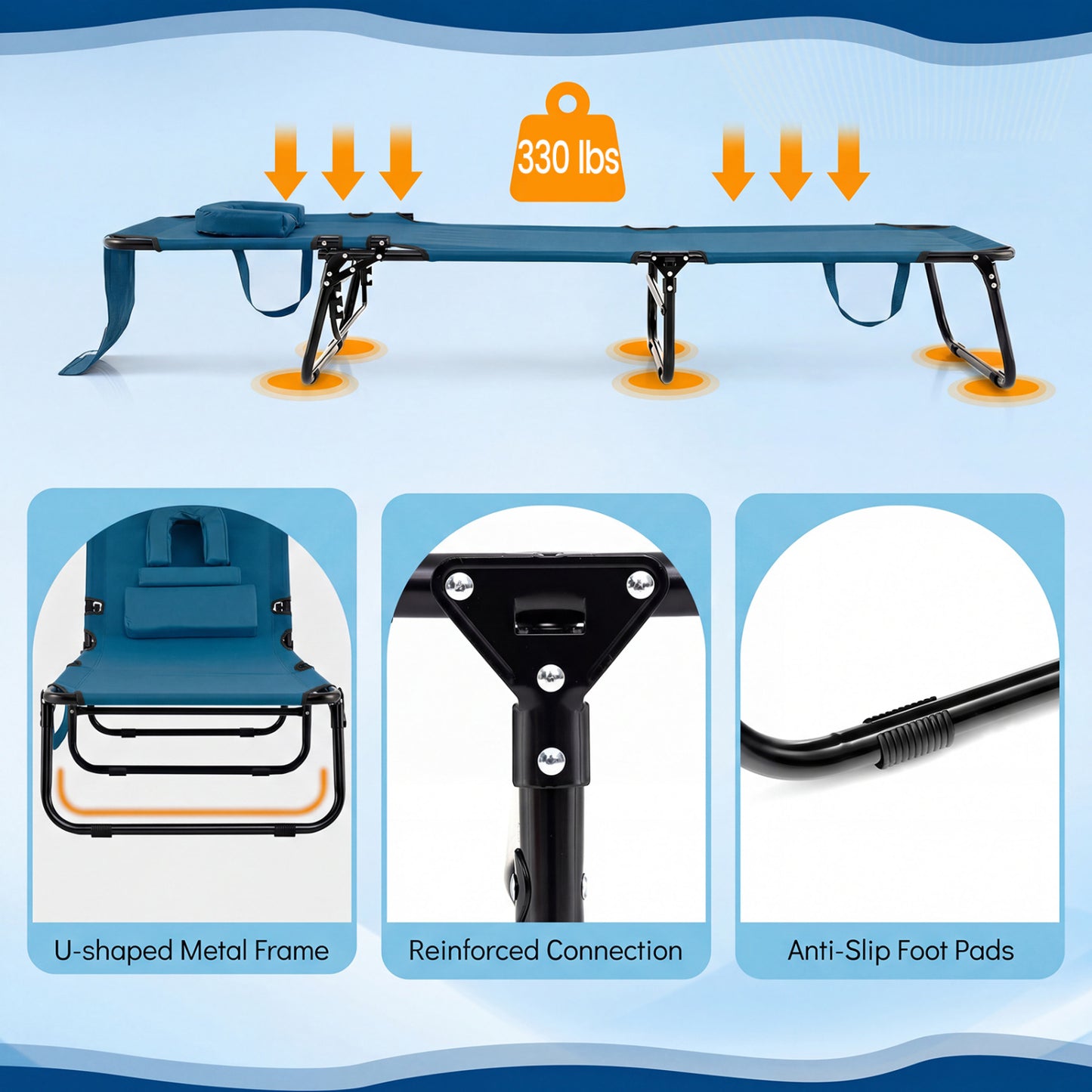 Folding Tanning Chair with Face Hole & 3 Pillows - Set of 2