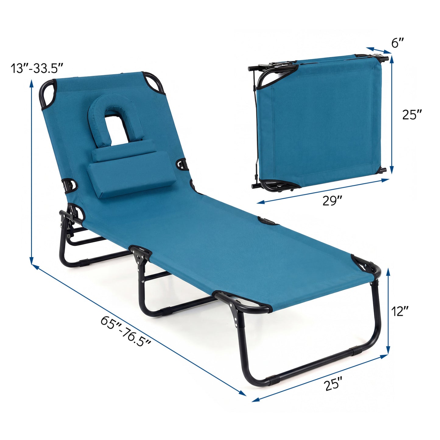 Folding Tanning Chair with Face Hole & 3 Pillows - Set of 2