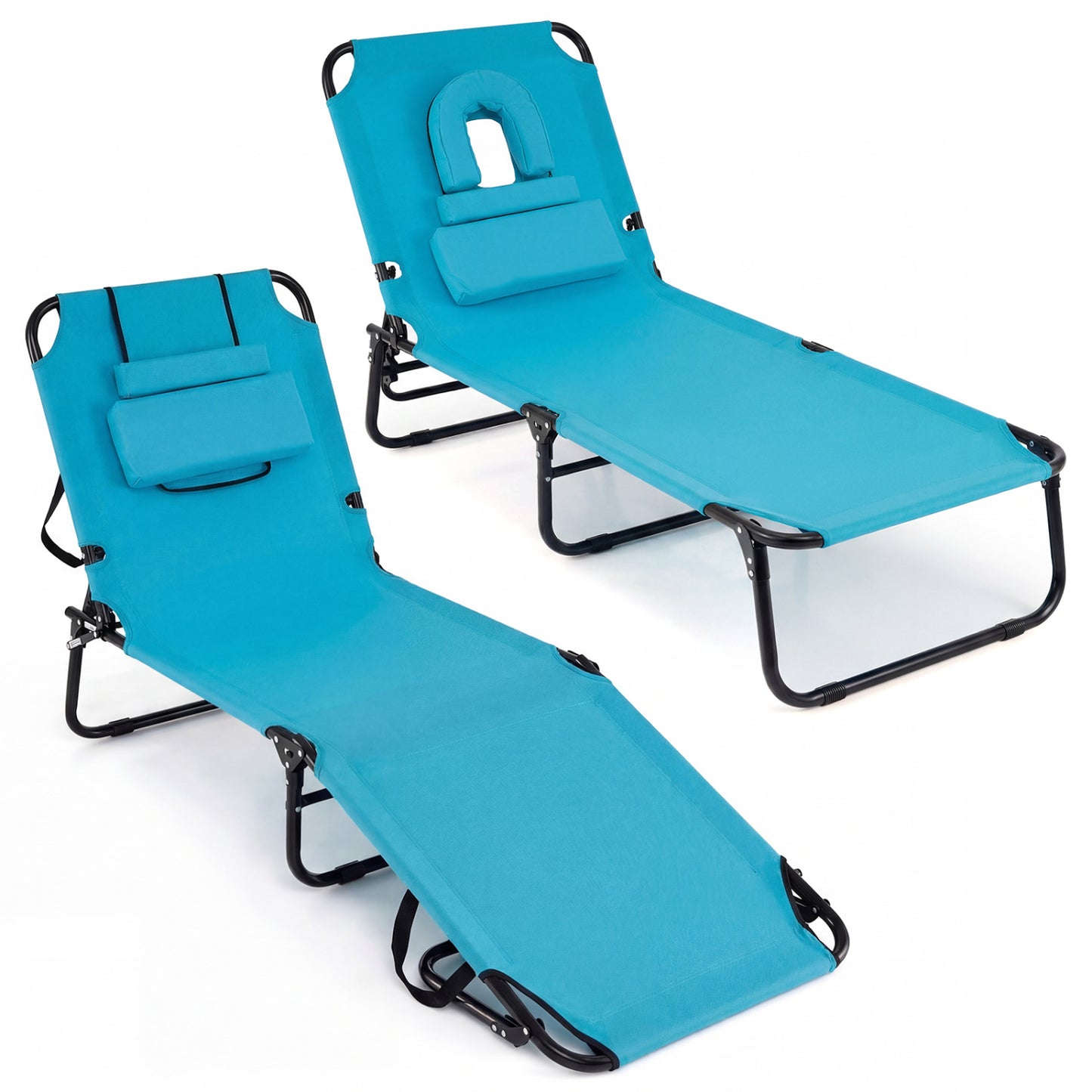Folding Tanning Chair with Face Hole & 3 Pillows - Set of 2