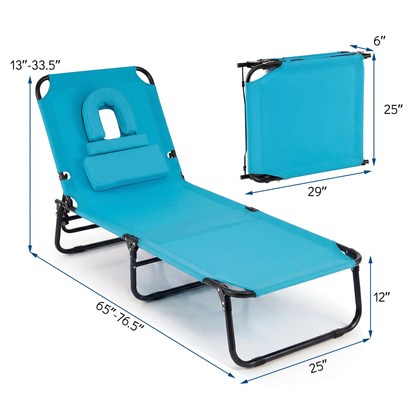 Folding Tanning Chair with Face Hole & 3 Pillows - Set of 2