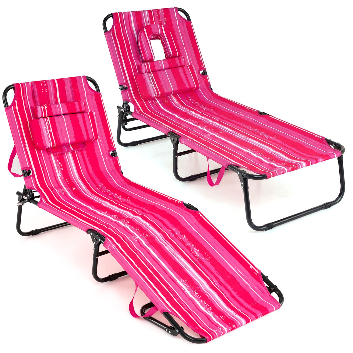 Folding Tanning Chair with Face Hole & 3 Pillows - Set of 2