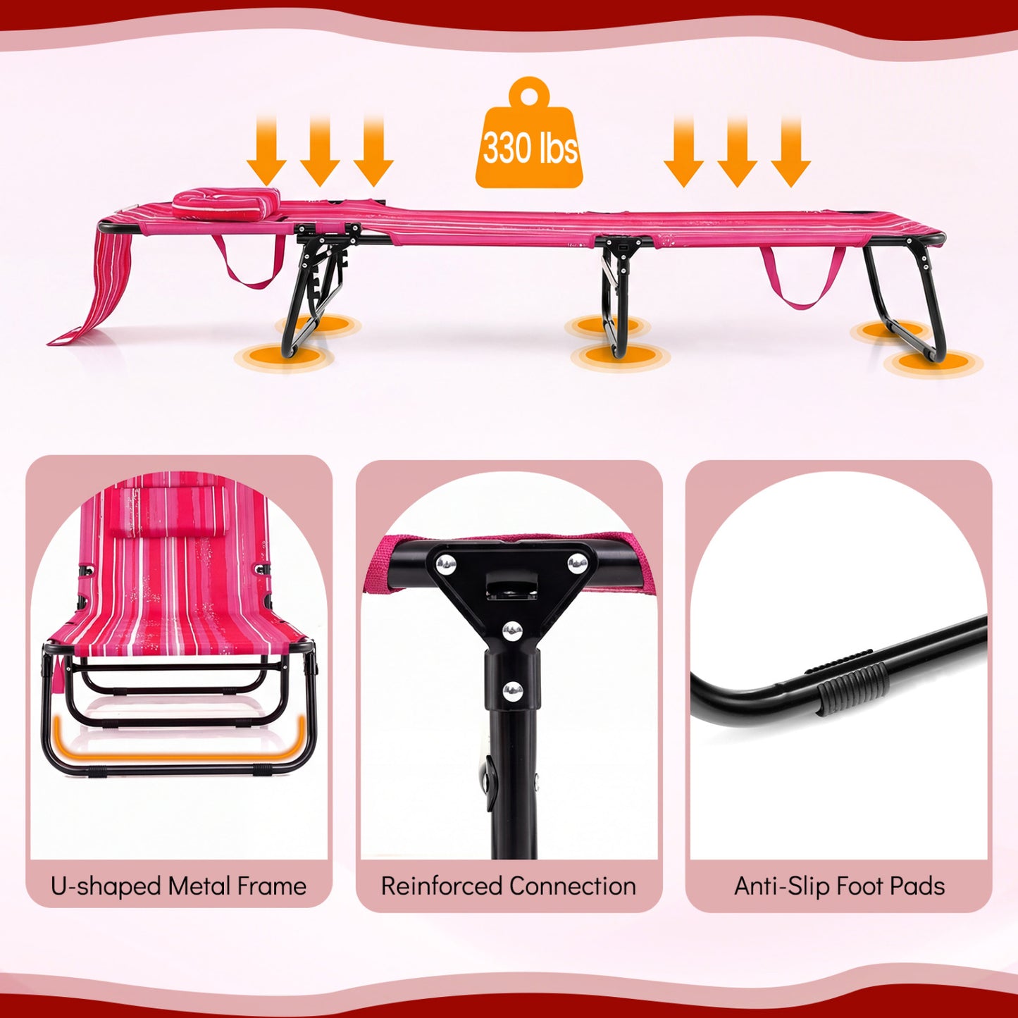 Folding Tanning Chair with Face Hole & 3 Pillows - Set of 2
