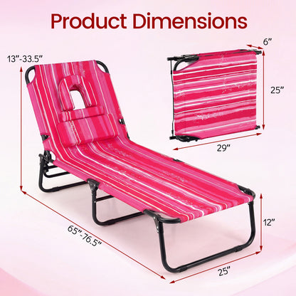 Folding Tanning Chair with Face Hole & 3 Pillows - Set of 2