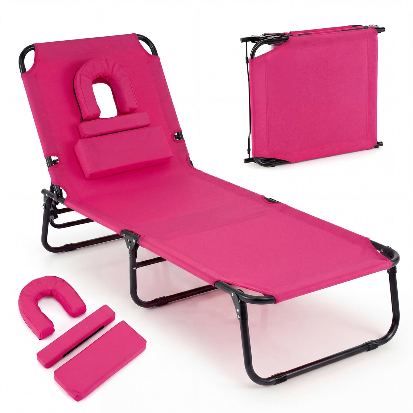 Folding Tanning Chair with Face Hole & 3 Pillows - Set of 2