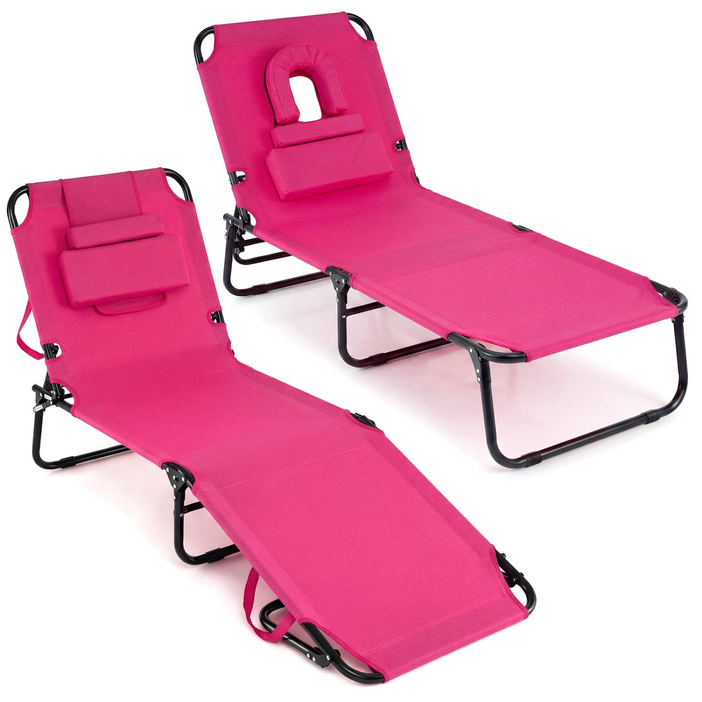 Folding Tanning Chair with Face Hole & 3 Pillows - Set of 2