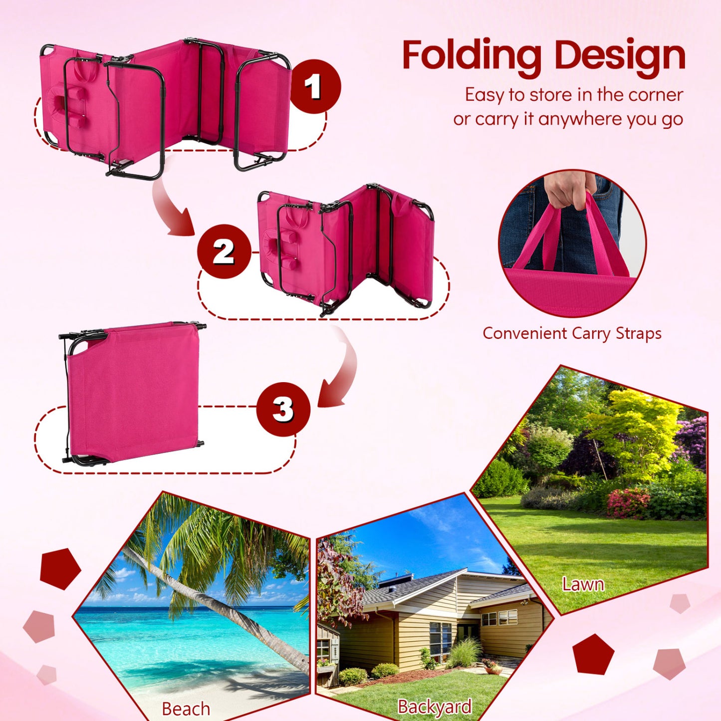 Folding Tanning Chair with Face Hole & 3 Pillows - Set of 2