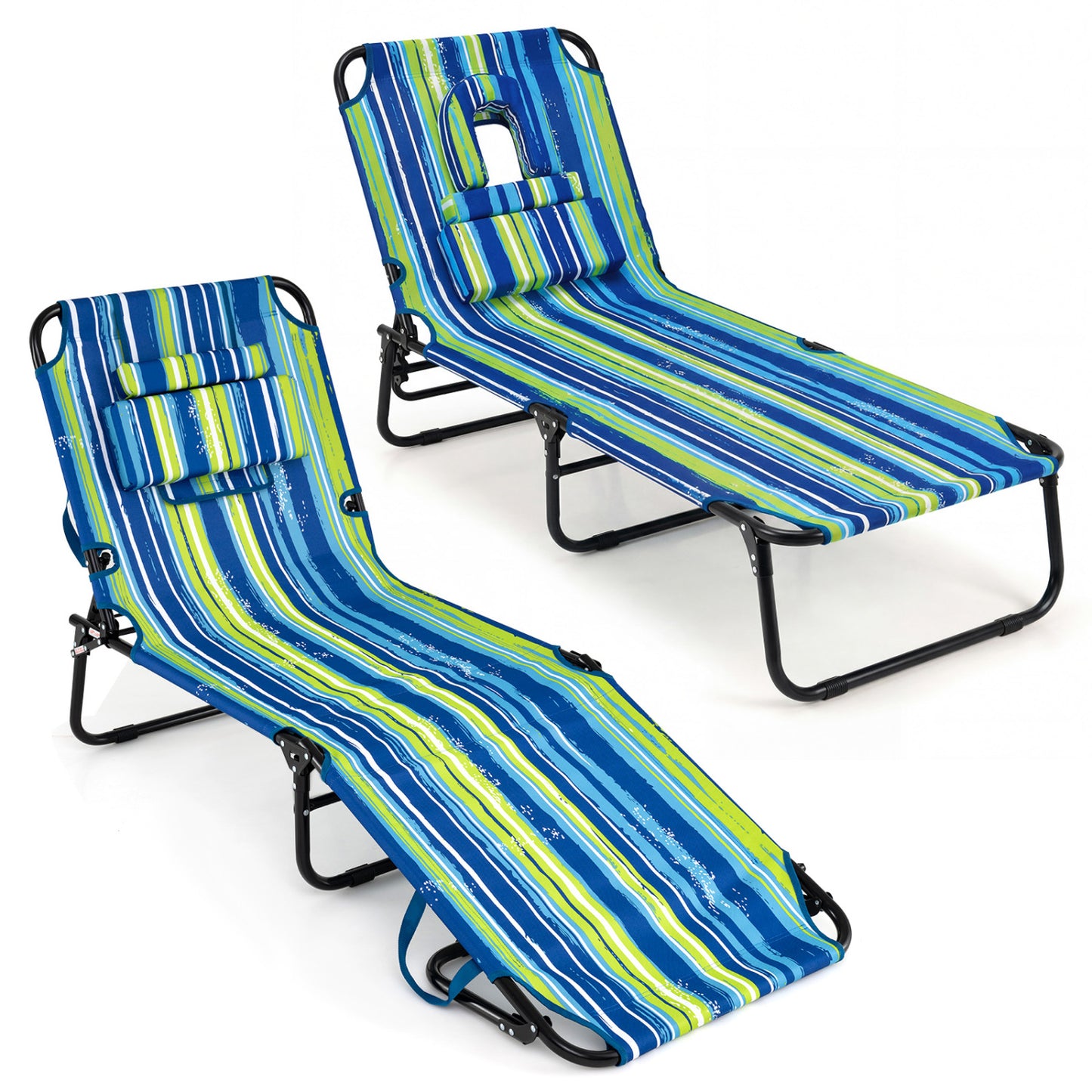 Folding Tanning Chair with Face Hole & 3 Pillows - Set of 2
