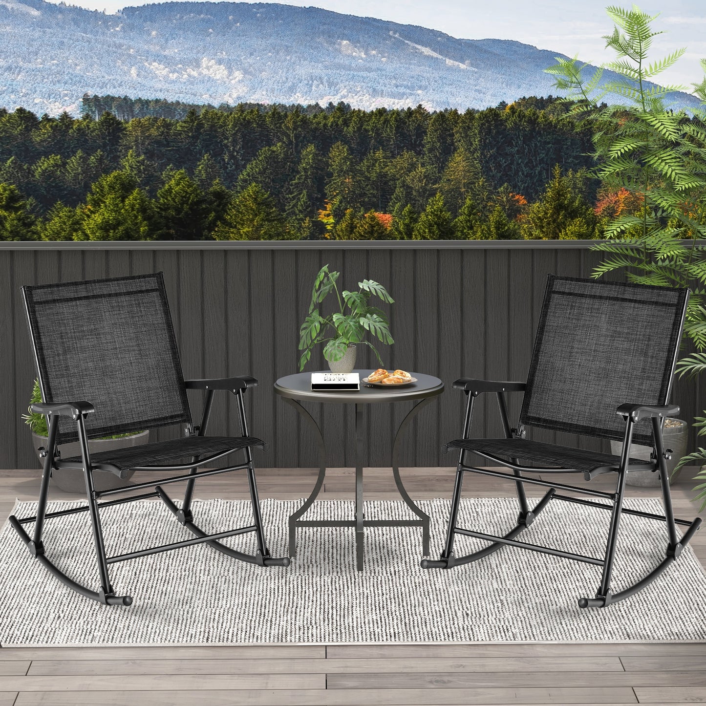 Folding Rocking Chair Set of 2 with Breathable Fabric