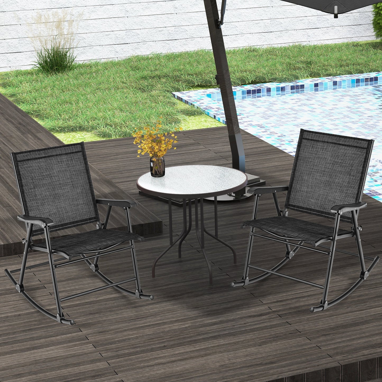Folding Rocking Chair Set of 2 with Breathable Fabric