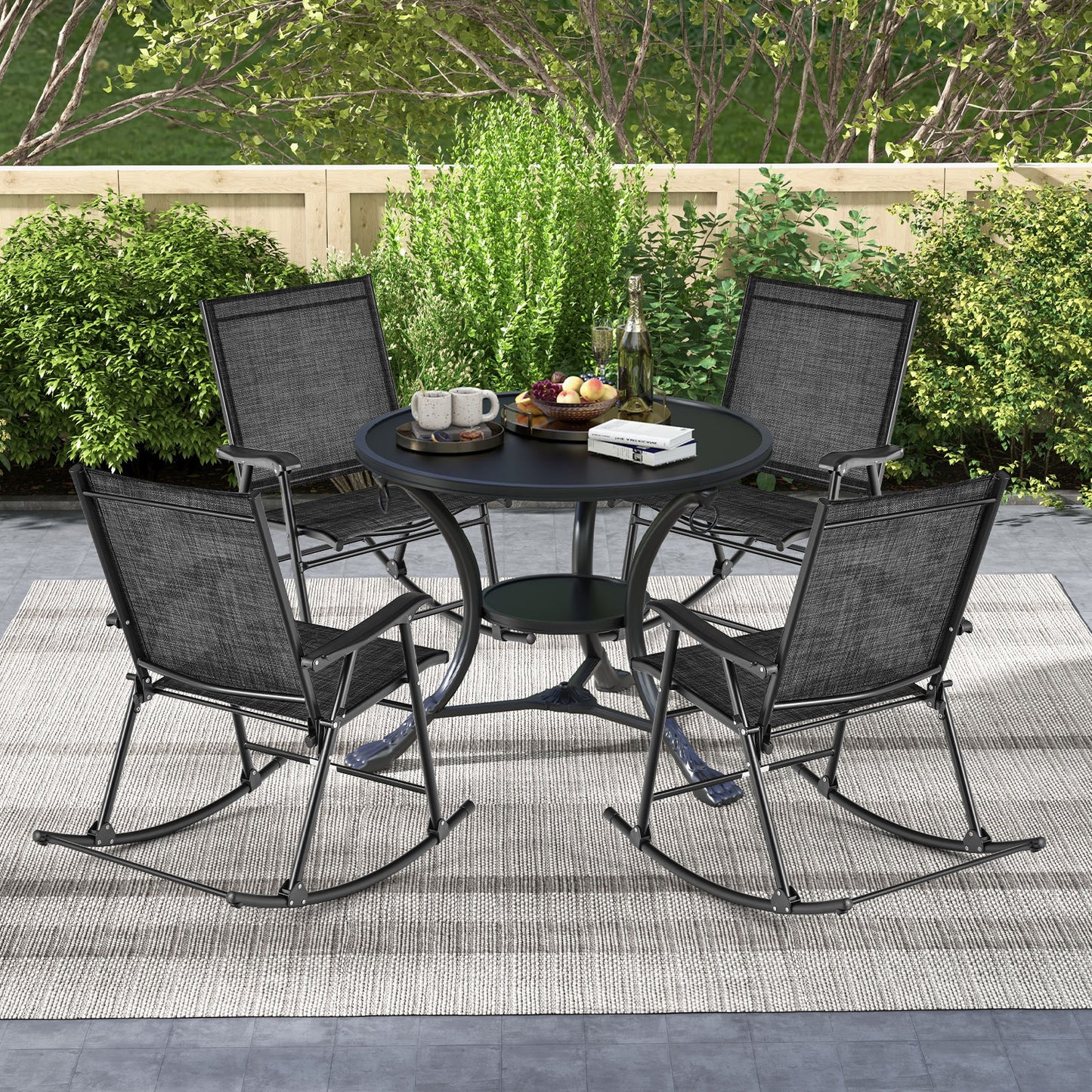 Folding Rocking Chair Set of 2 with Breathable Fabric