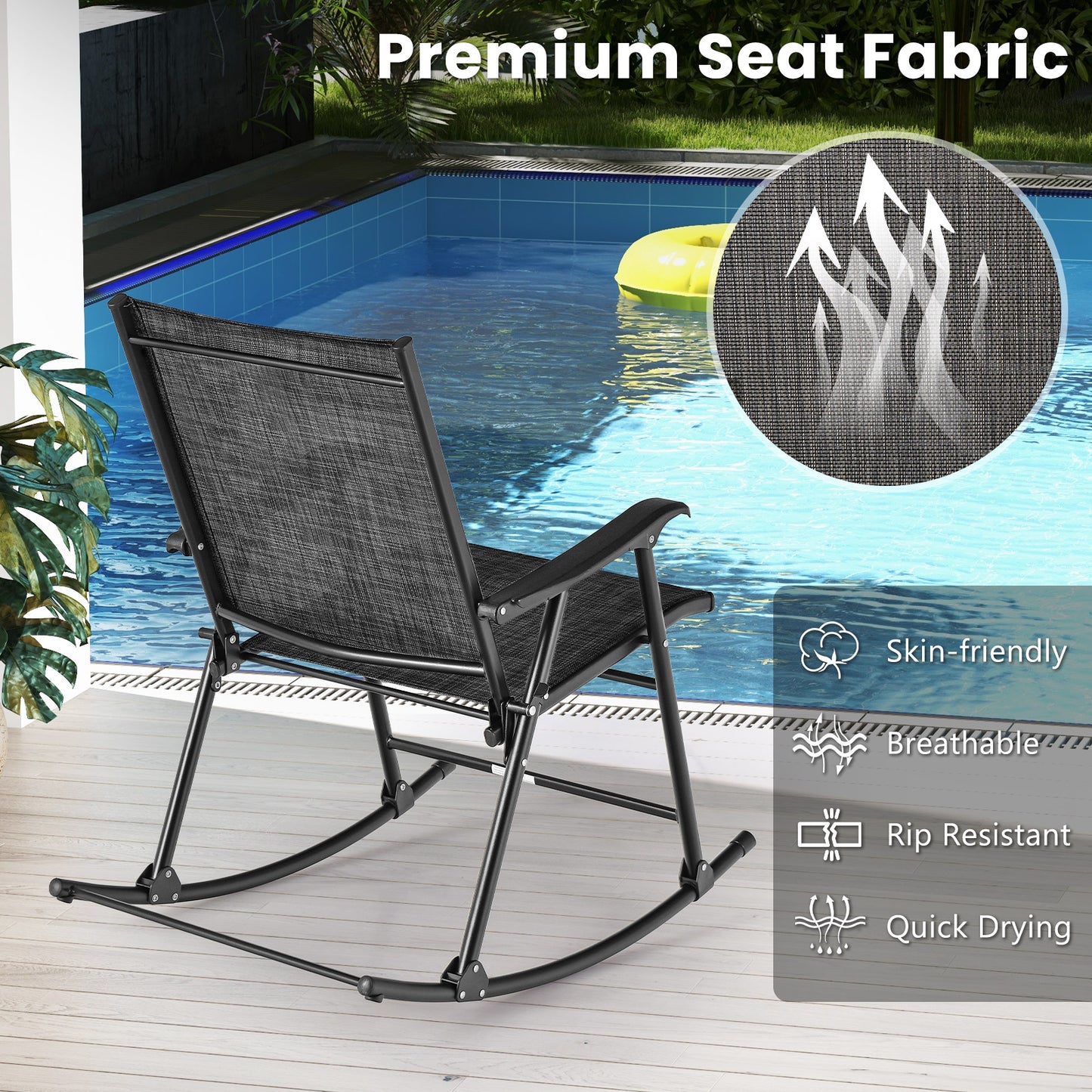 Folding Rocking Chair Set of 2 with Breathable Fabric